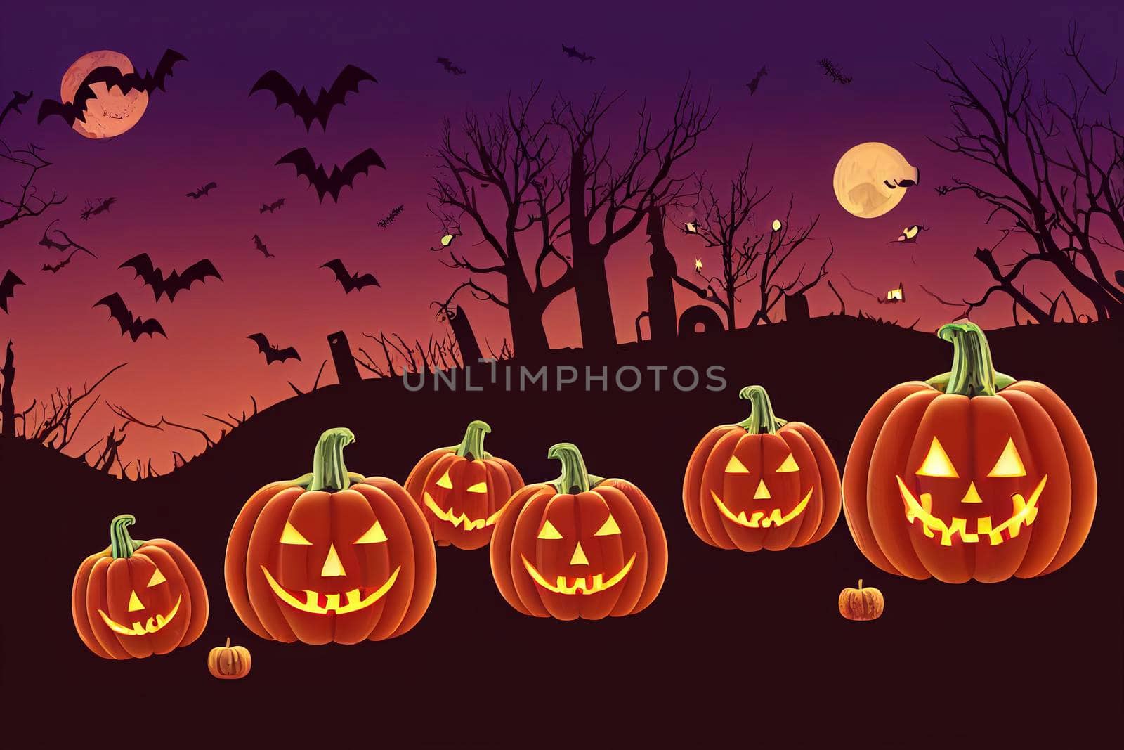 Halloween design with pumpkins . Mixed media