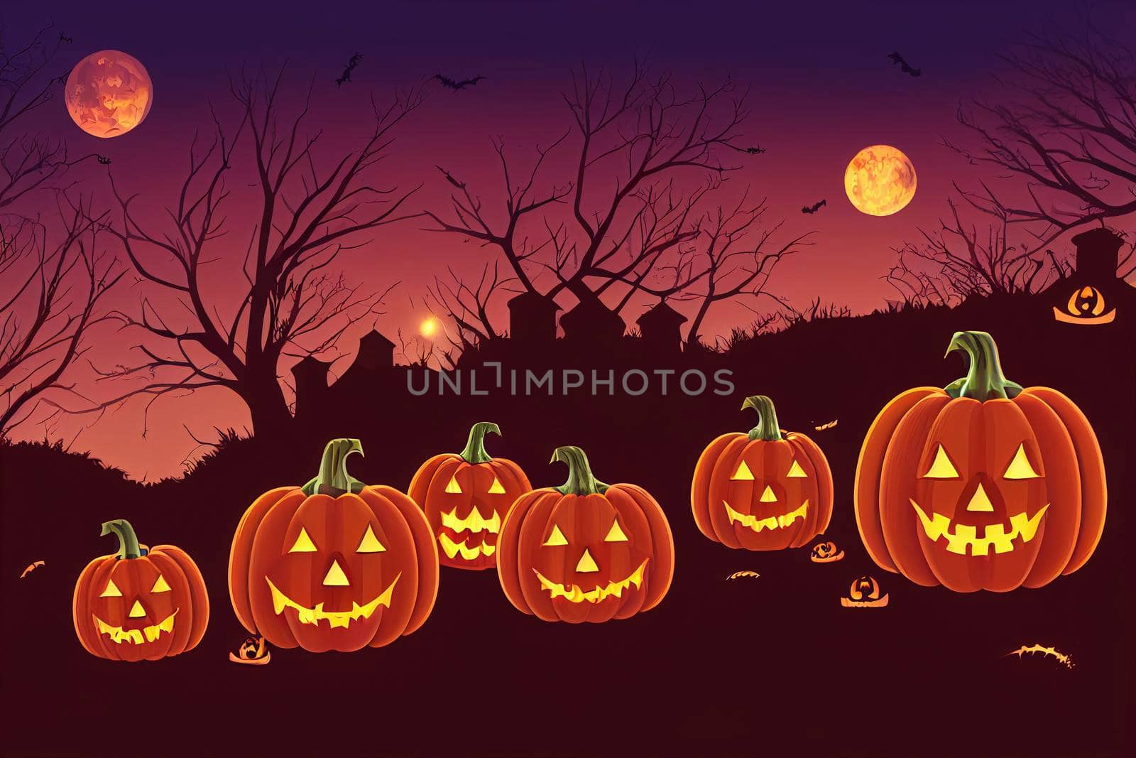 Halloween design with pumpkins . Mixed media