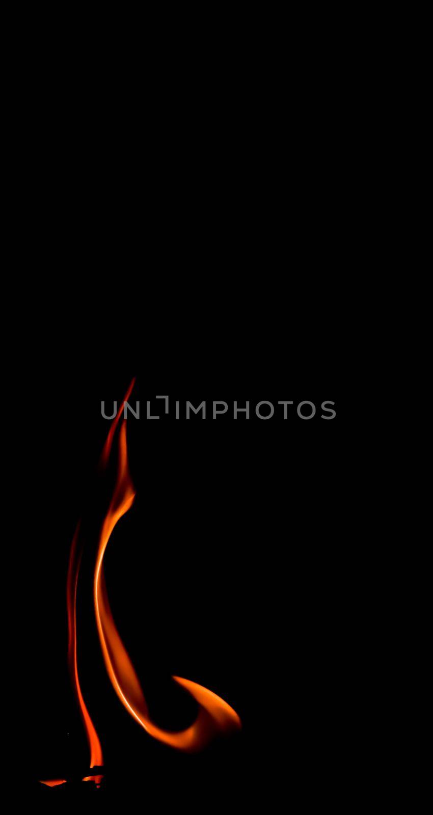 Fire flame isolated on black background. Space for copy, text, your words