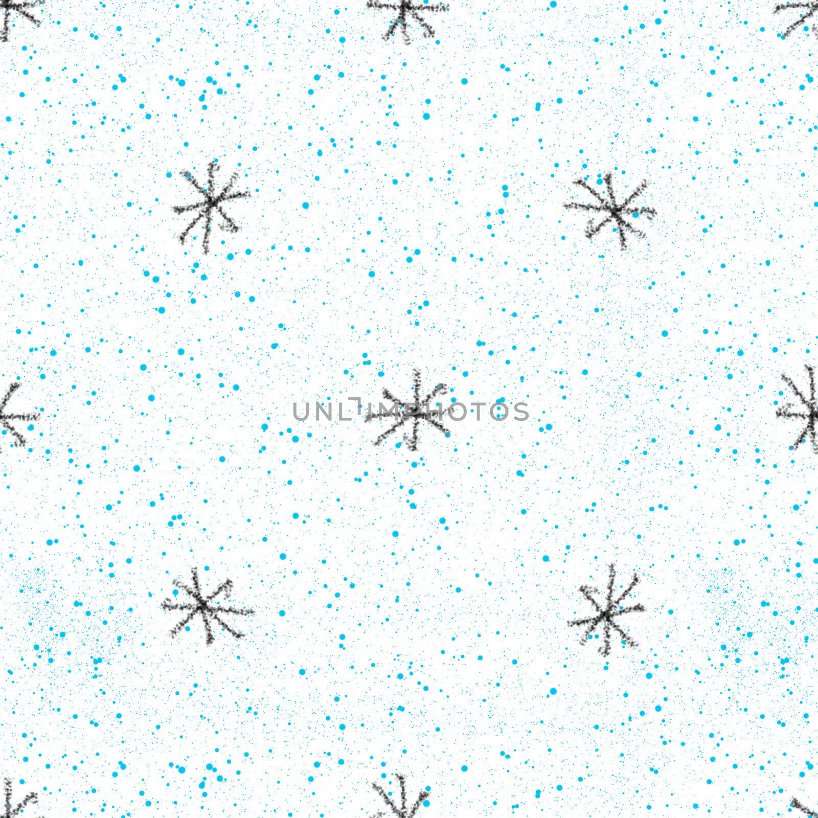 Hand Drawn Snowflakes Christmas Seamless Pattern. Subtle Flying Snow Flakes on chalk snowflakes Background. Amusing chalk handdrawn snow overlay. Pleasant holiday season decoration.