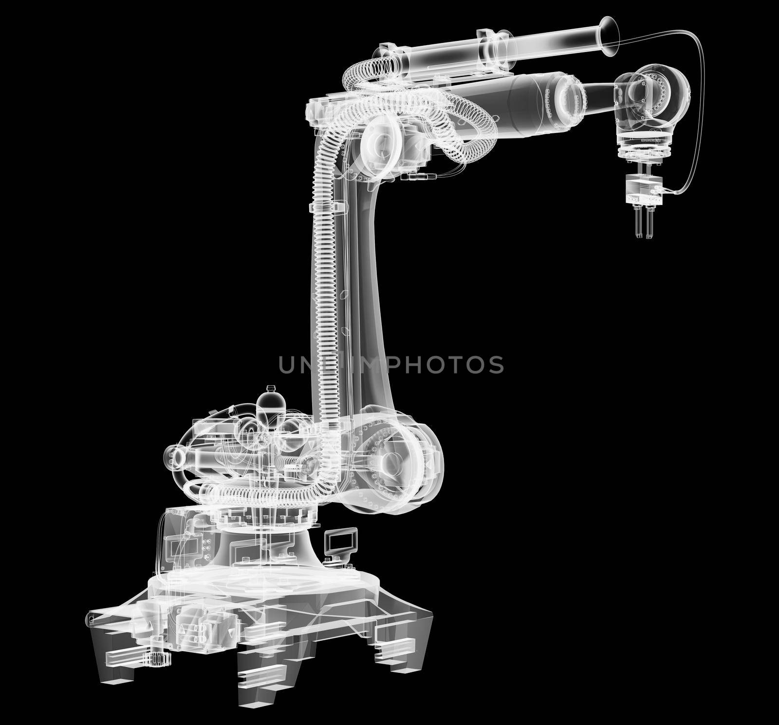 Industrial robot, x-ray transparent. 3D illustration by cherezoff