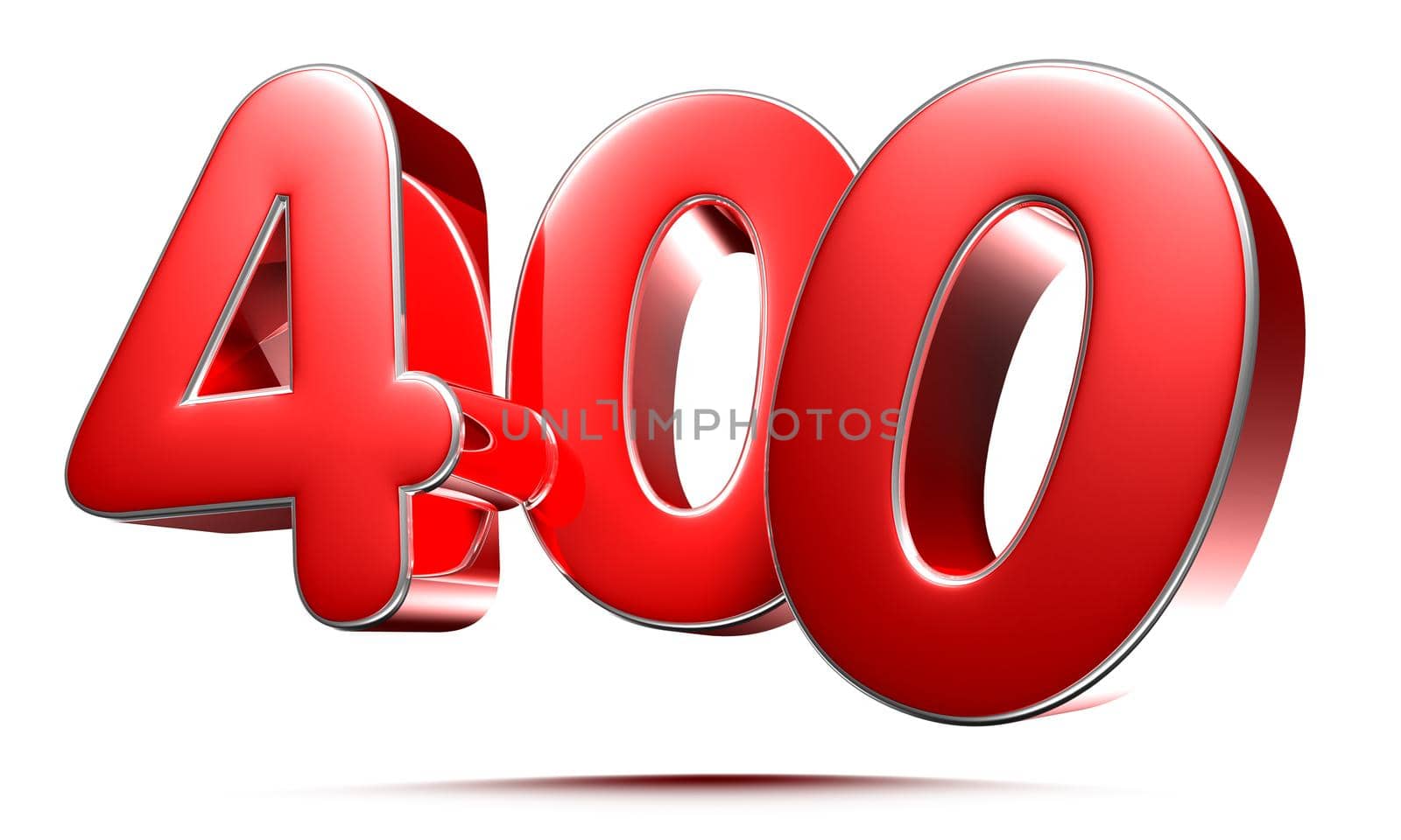 Rounded red numbers 400 on white background 3D illustration with clipping path