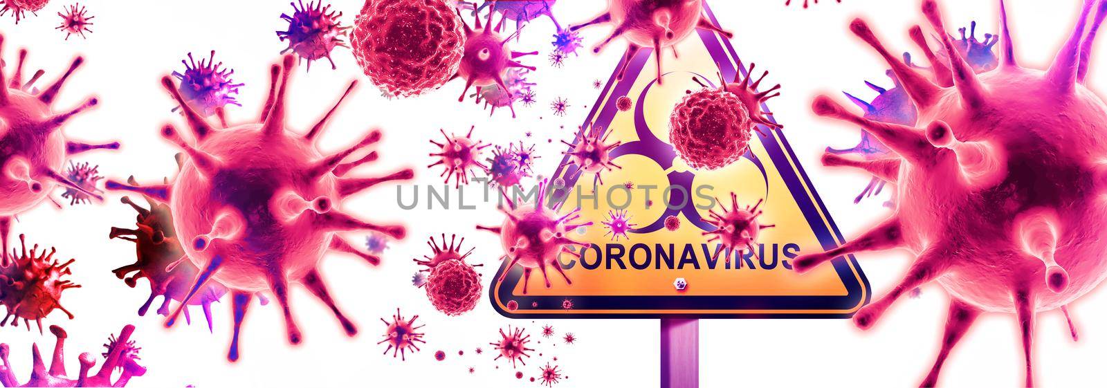 Corona virus background, pandemic risk concept. 3D illustration by Taut