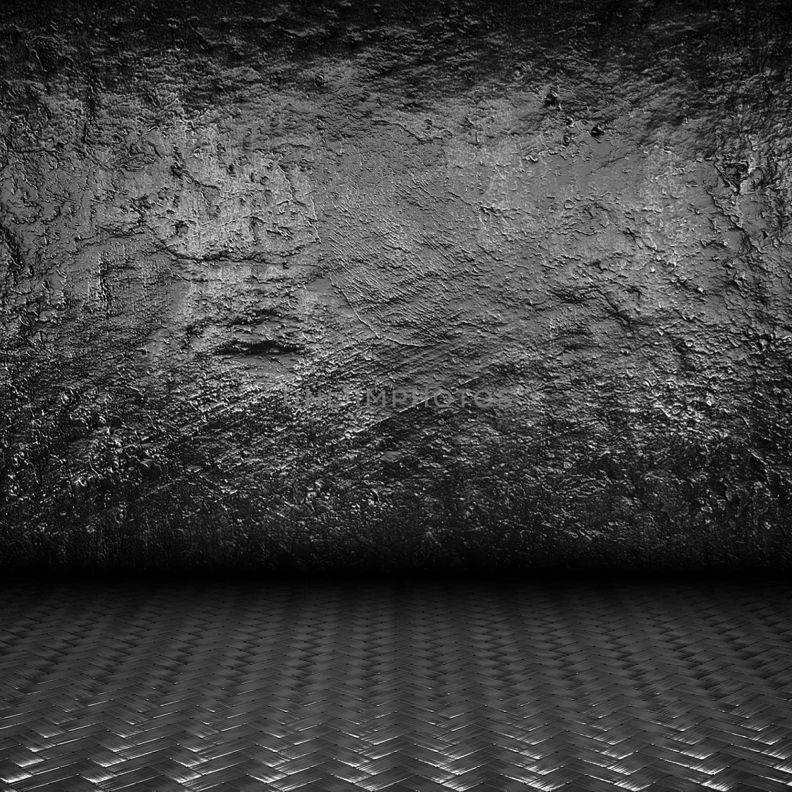Dark room with metal background. 3d rendering