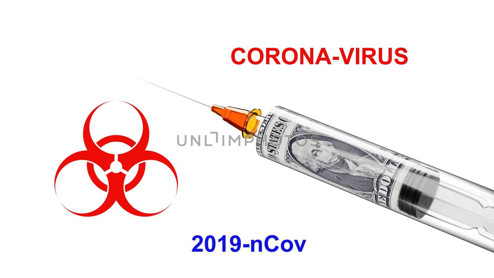 Costs of development and creation of Coronavirus vaccination. 3D Rendering by Taut