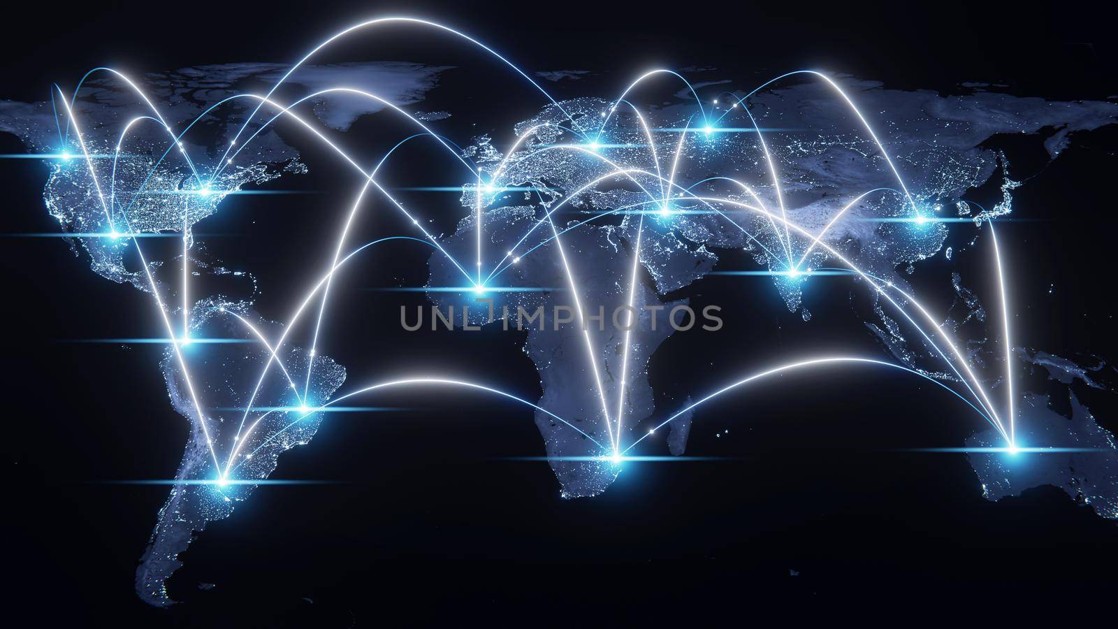 Globalization and communication concept. Earth and luminous rays. 3d rendering by Taut