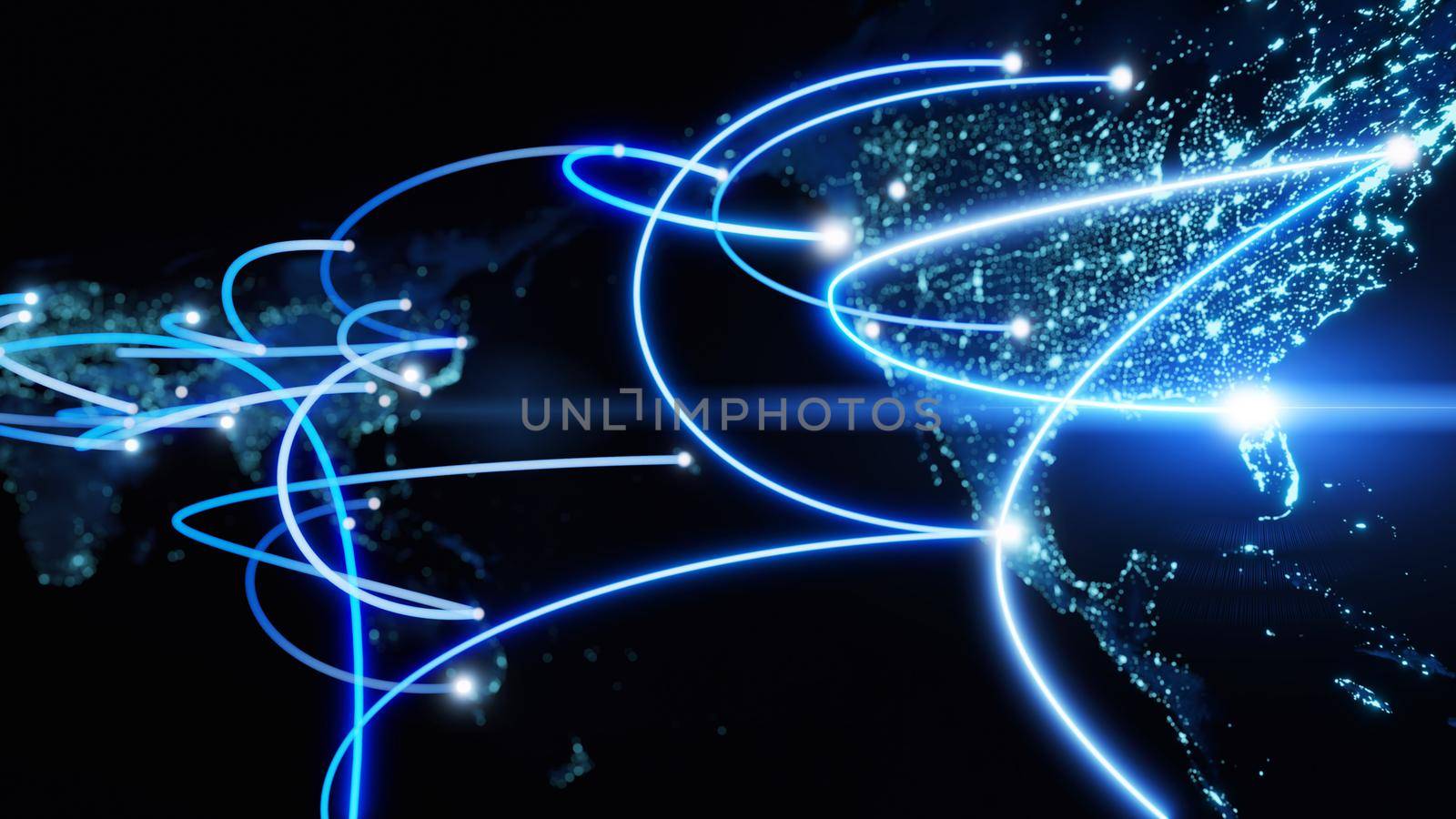 Globalization and communication concept. Earth and luminous rays. 3d rendering by Taut