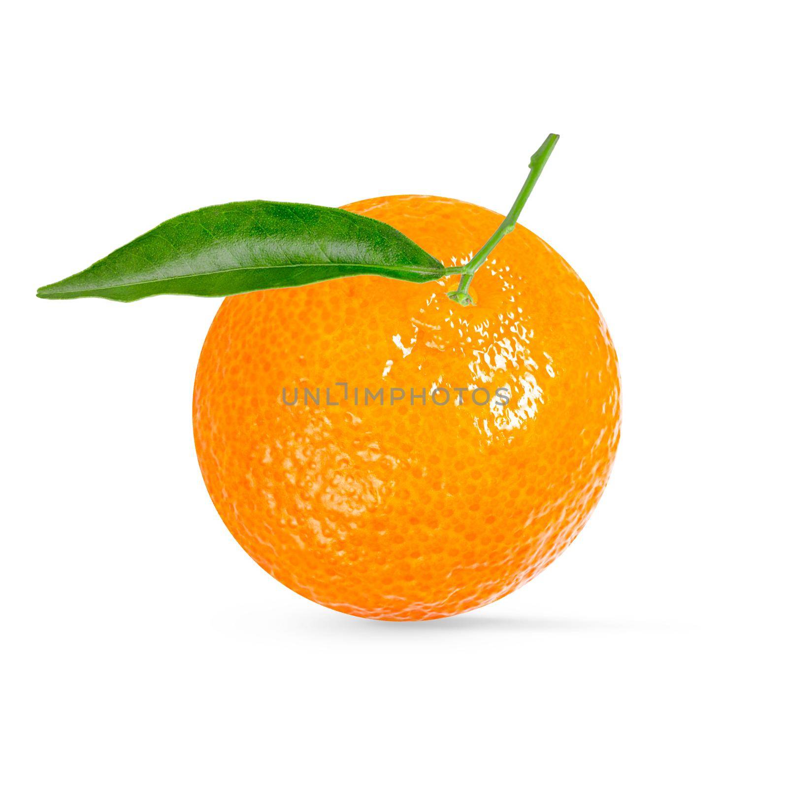 Mandarin or clementine with green leaf isolated on white background by Ciorba