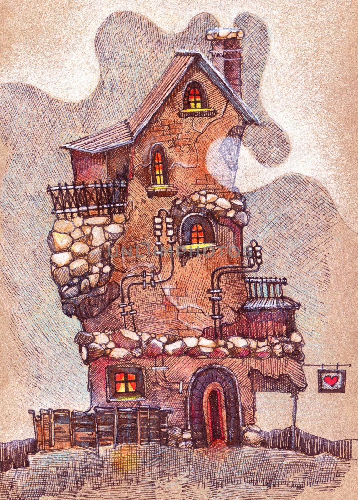 Illustration of old house by Olatarakanova