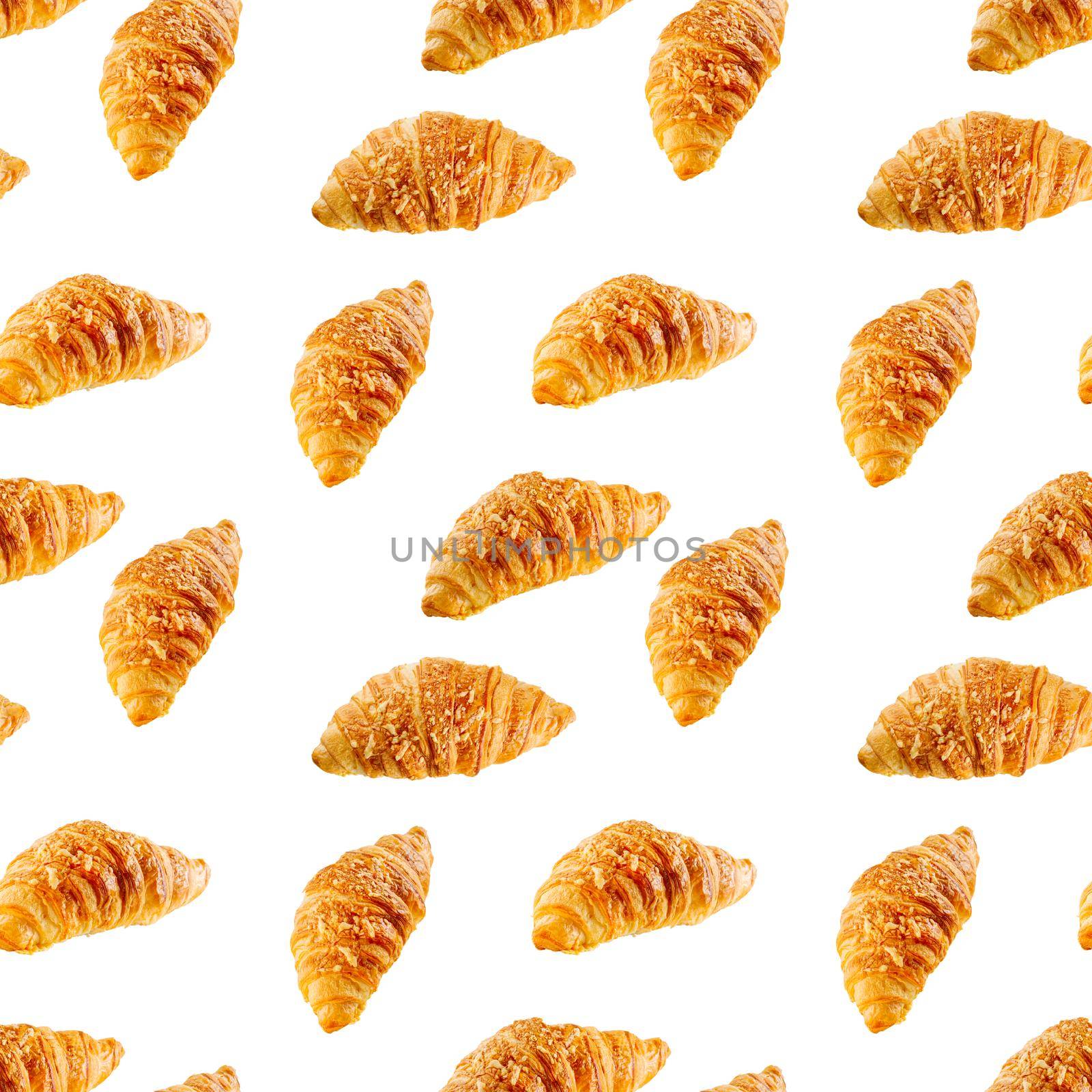 seamless pattern made from Fresh croissant with cheese isolated on white background. by PhotoTime