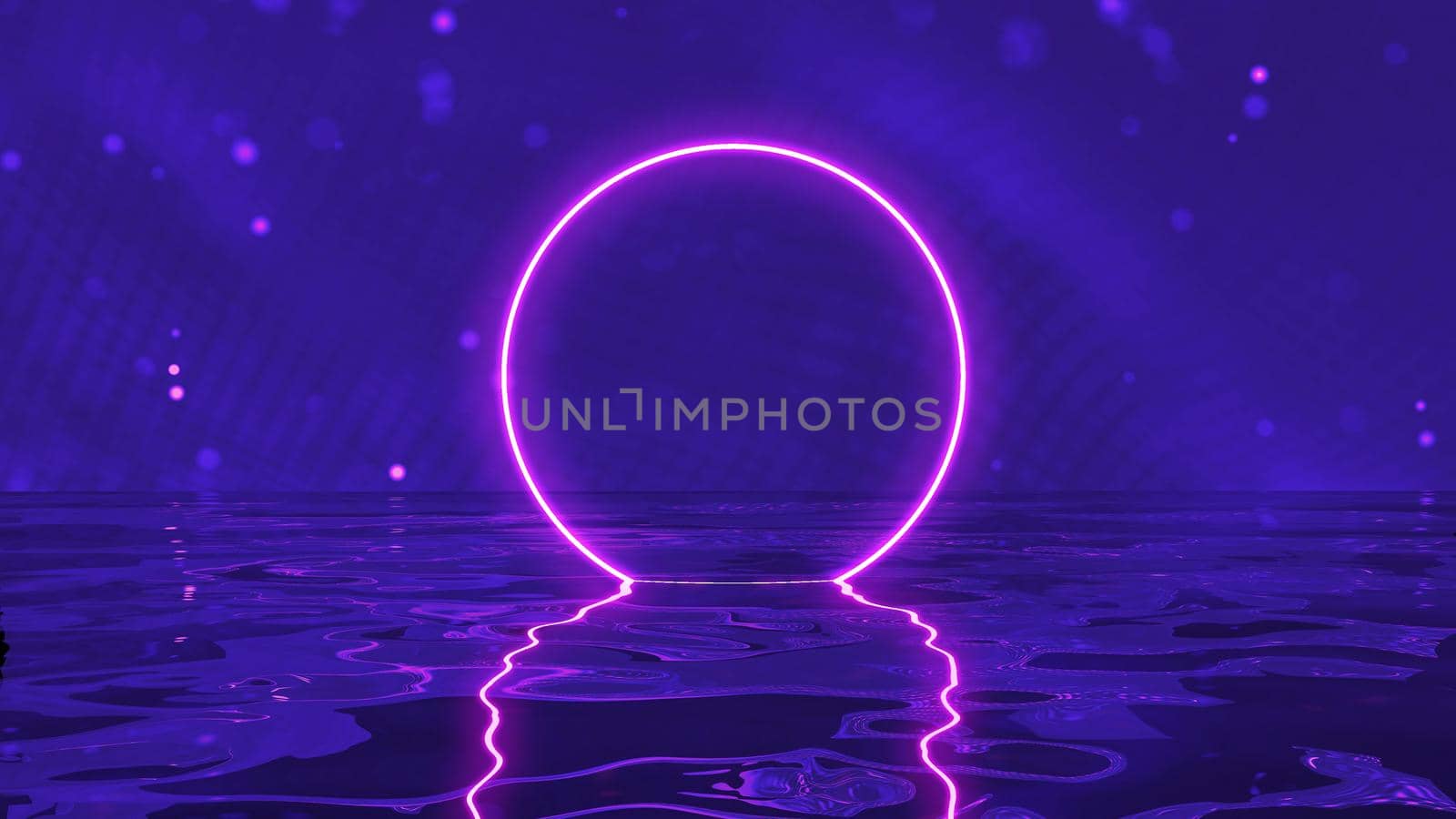 Abstract neon circle. Abstract room sci-fi illustration. Neon glow retro 80s background.