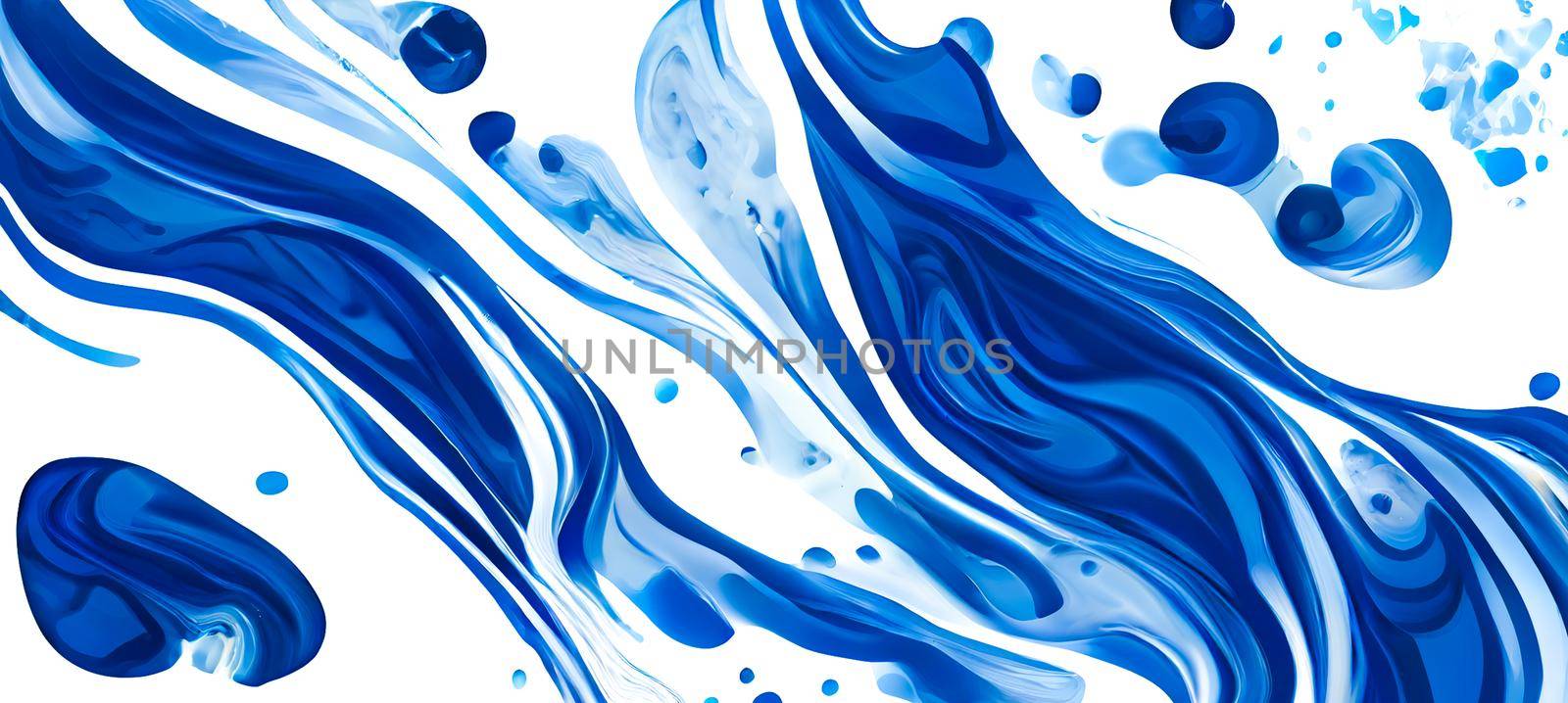 Liquid marble watercolor abstract texture in blue and white wallpaper.