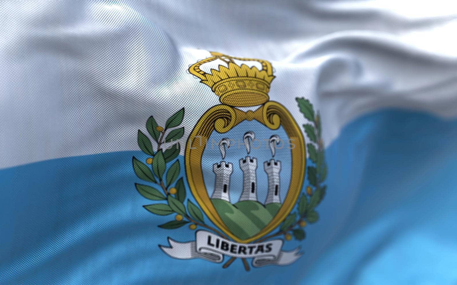 Close-up view of the San Marino national flag waving in the wind by rarrarorro