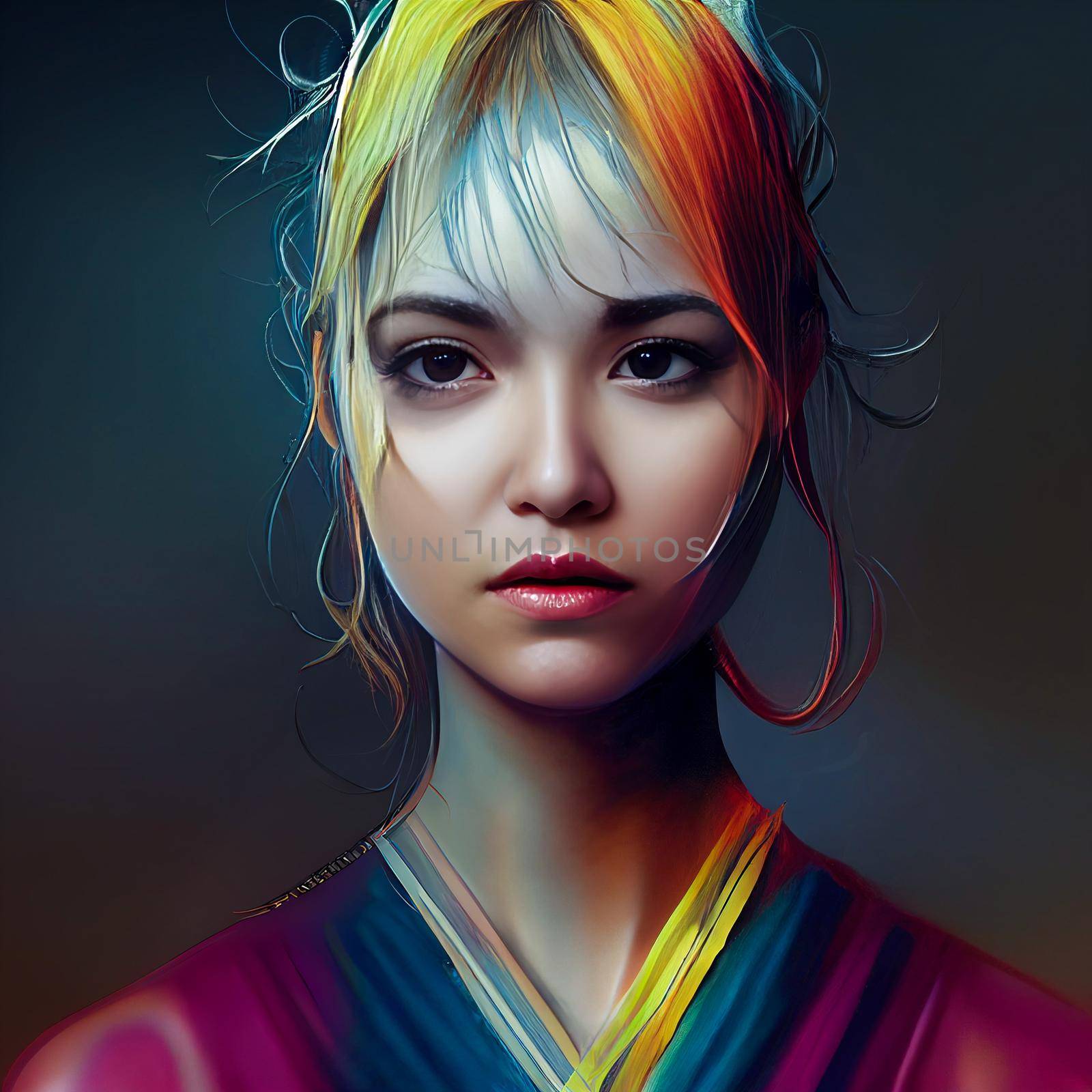Young caucasian fashion model portrait. Stylish girl with vivid hair concept 3d illustration