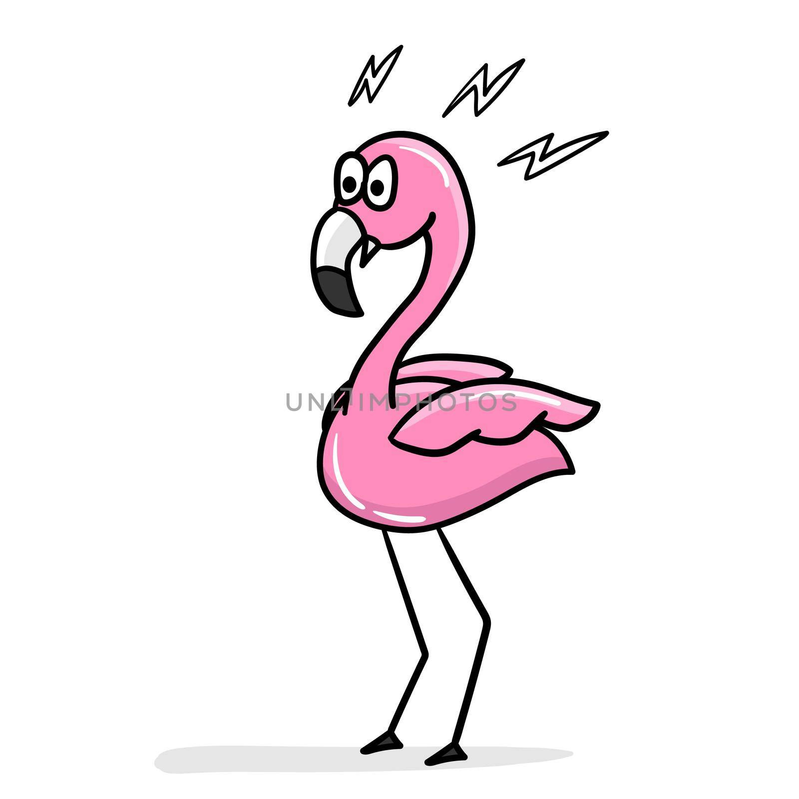 Cartoon shocked flamingo flamingo. Cute pink flamingo. Cartoon sticker, thick outline. Emotion stickers. Surprise, horror