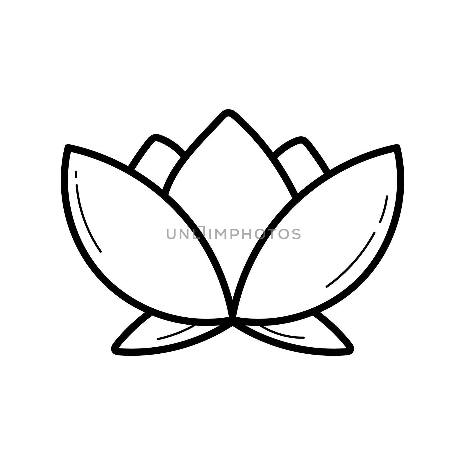 Lotus flower doodle icon, vector illustration on white. Outline drawing by natali_brill