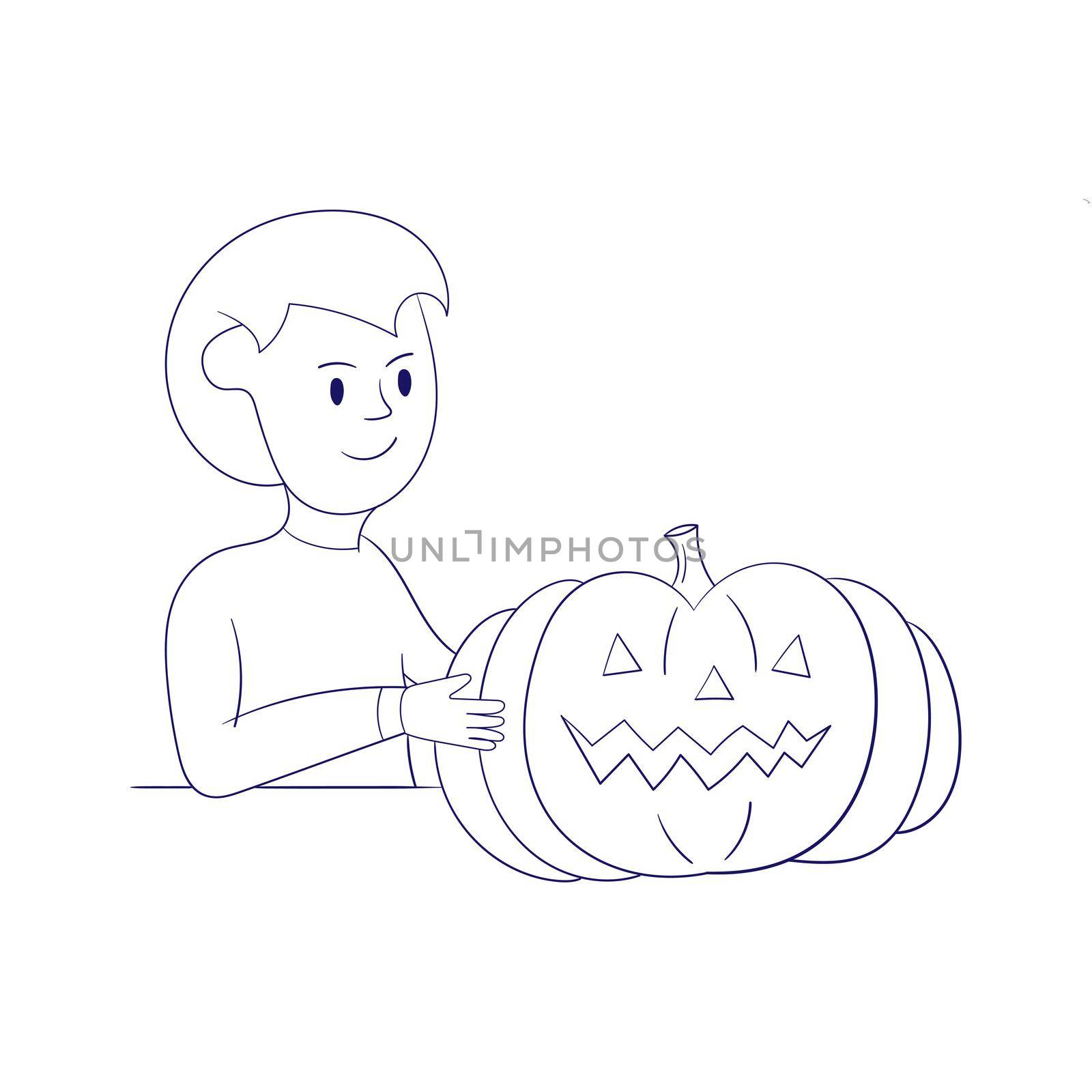 Boy with Halloween pumpkin. Modern style vector, white background. Coloring book by natali_brill