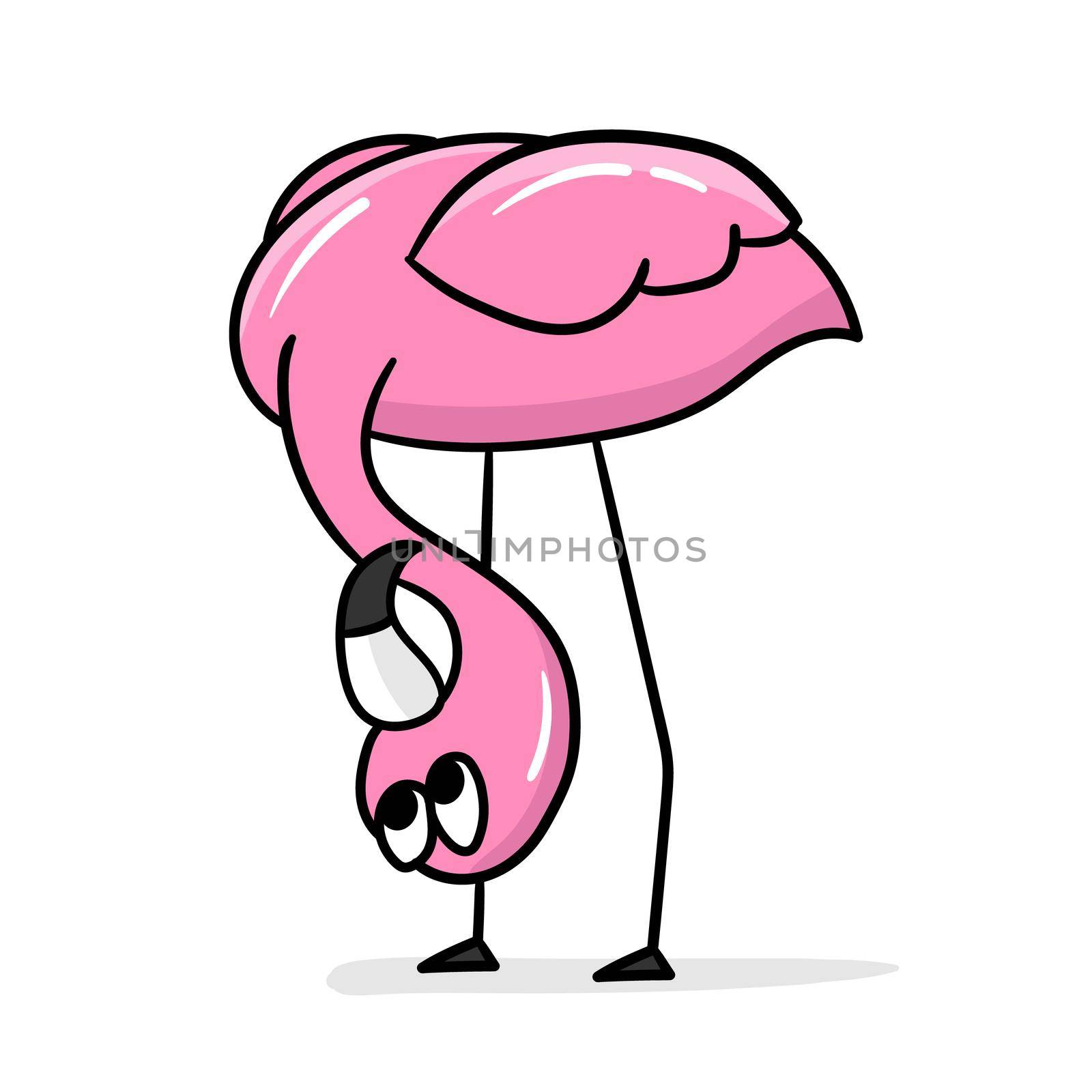 Cute cartoon flamingo with upside down head. Hand drawn style by natali_brill
