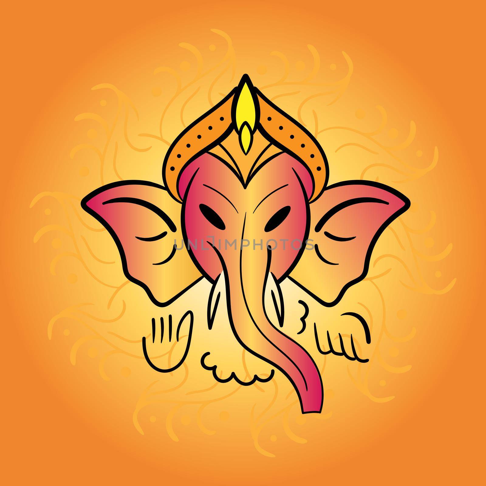 Poster of Happy Ganesh Chaturthi. God Ganesh face. Orange color mandala by natali_brill