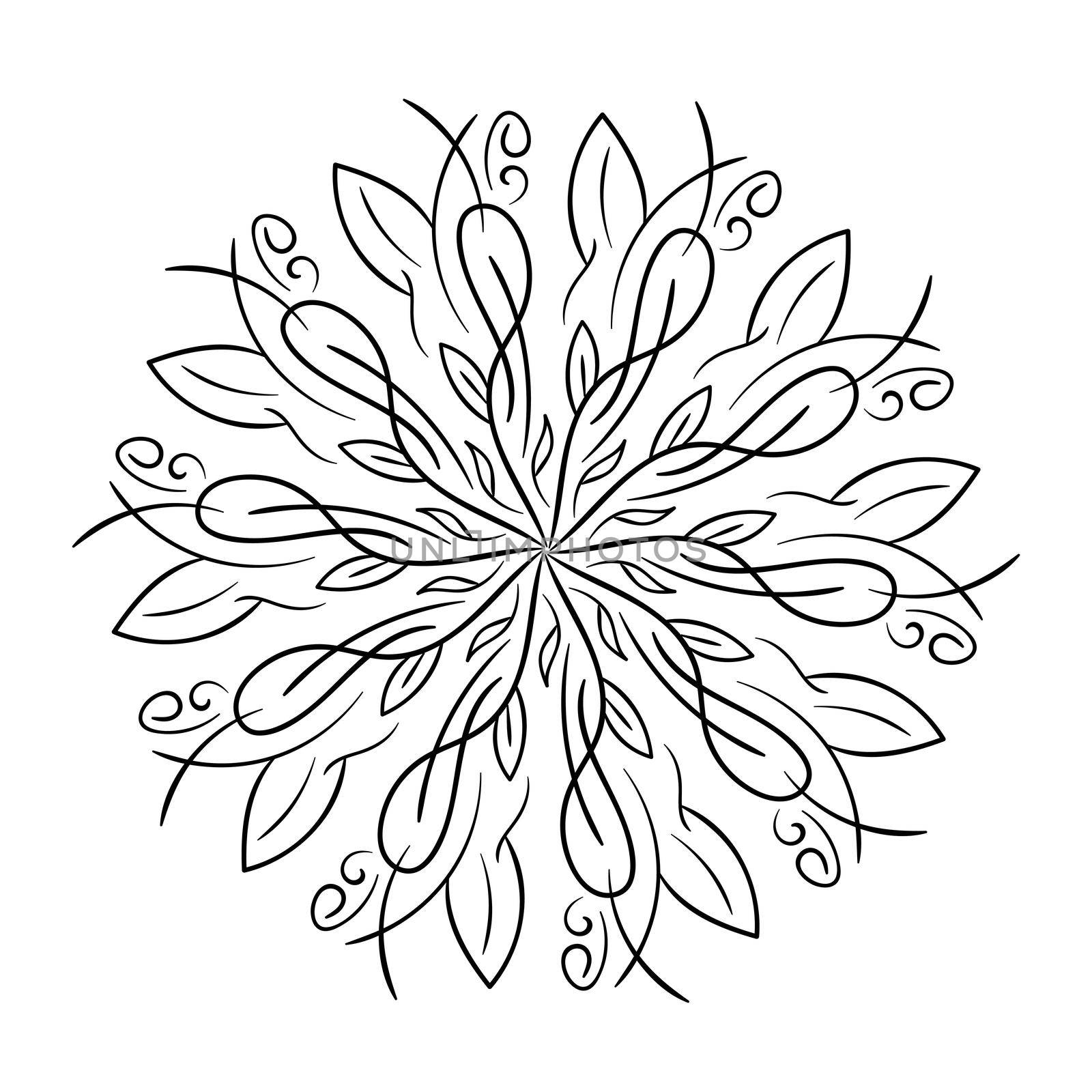 Floral mandala with leaves and hearts on a white background. Minimalistic mandala for decoration and decoration