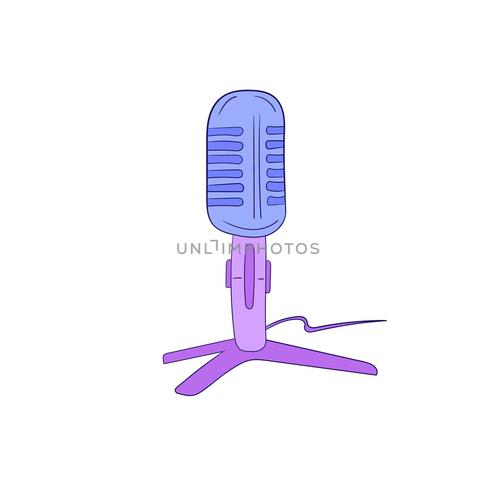 Podcast. Retro microphone isolated on white background. Design element for emblem, sign. Vector illustration. Hand drawn icon in modern color