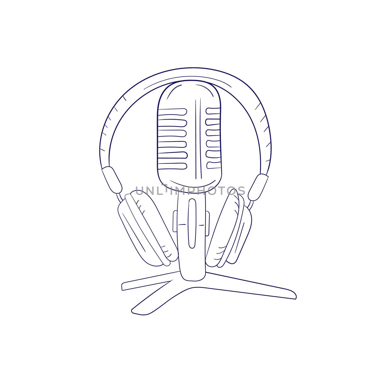 Microphone and headphones, podcast concept, vector illustration on white by natali_brill