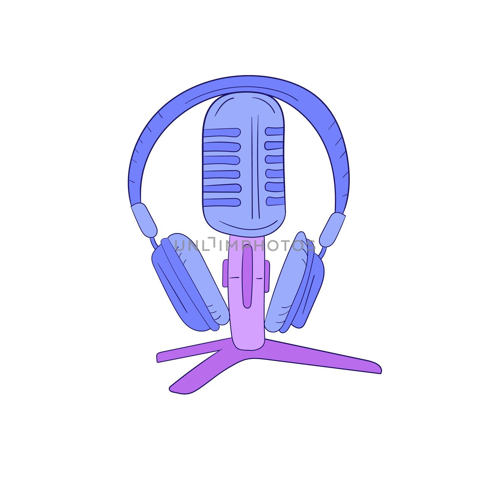 Microphone and headphones, podcast concept, vector illustration on white by natali_brill