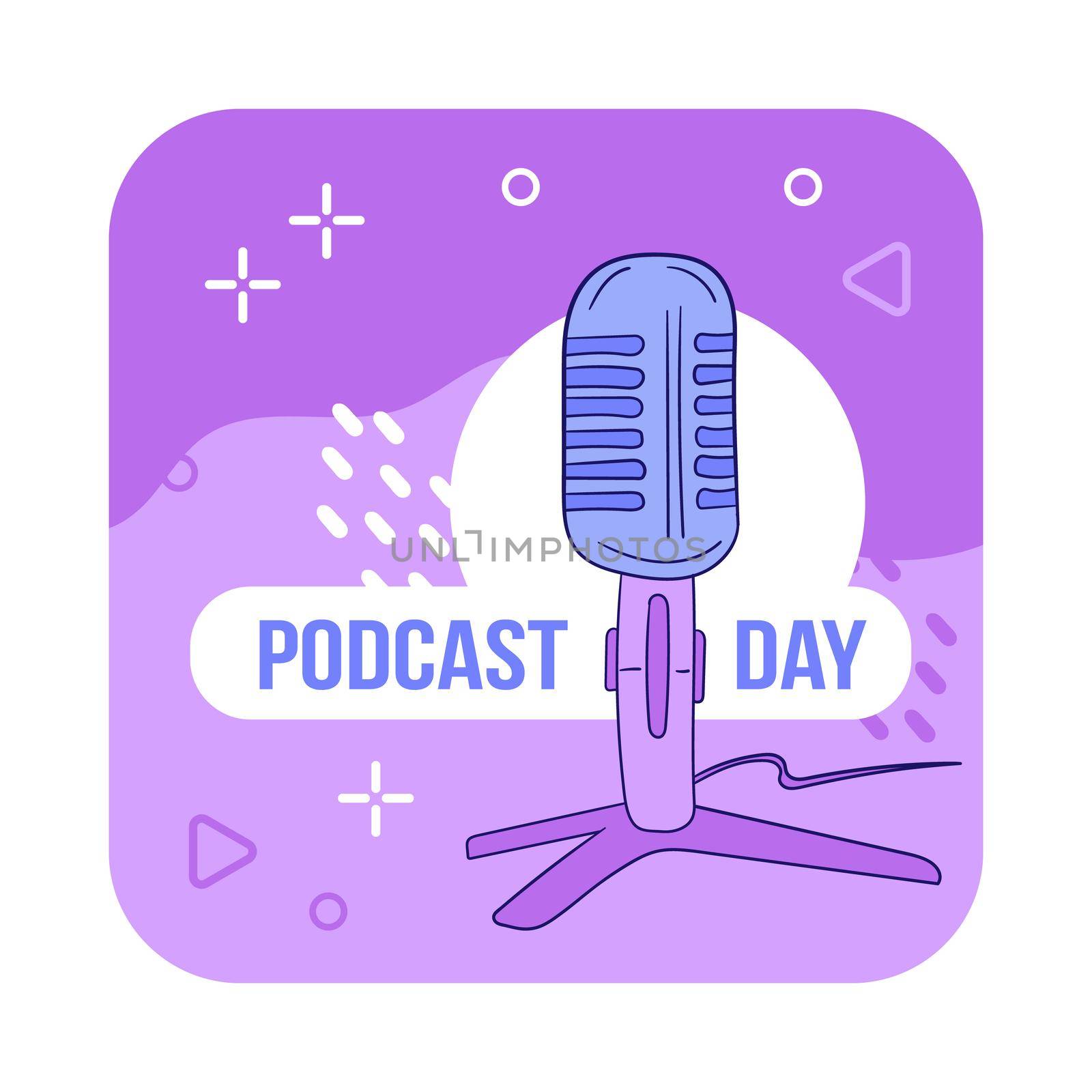 Vector illustration of International Podcast Day on September 30th. Suitable for greeting card poster and banner. Microphone in hand drawn style