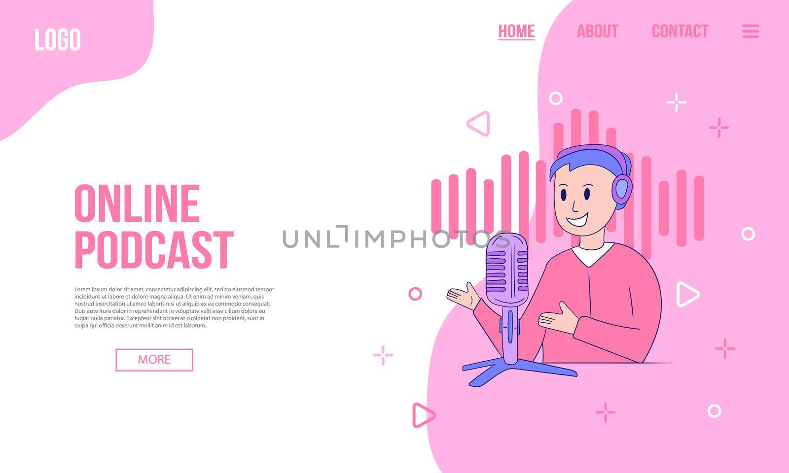 Podcast or audio content web banner or landing page template. Flat vector by natali_brill