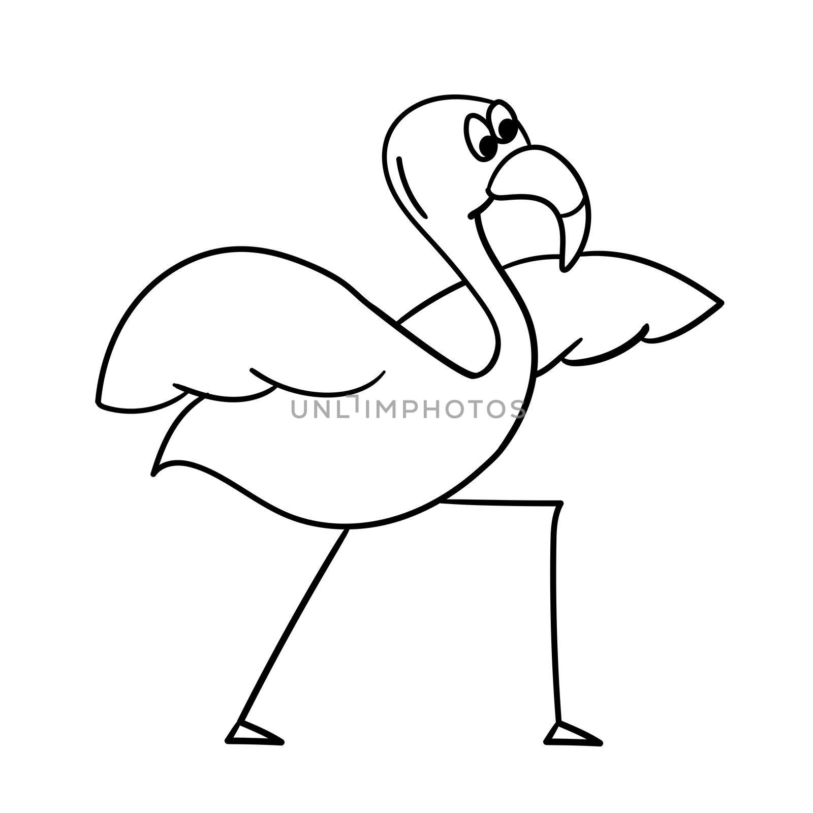 Cute cartoon flamingo in yoga pose. Character bird vector illustration. Outline by natali_brill