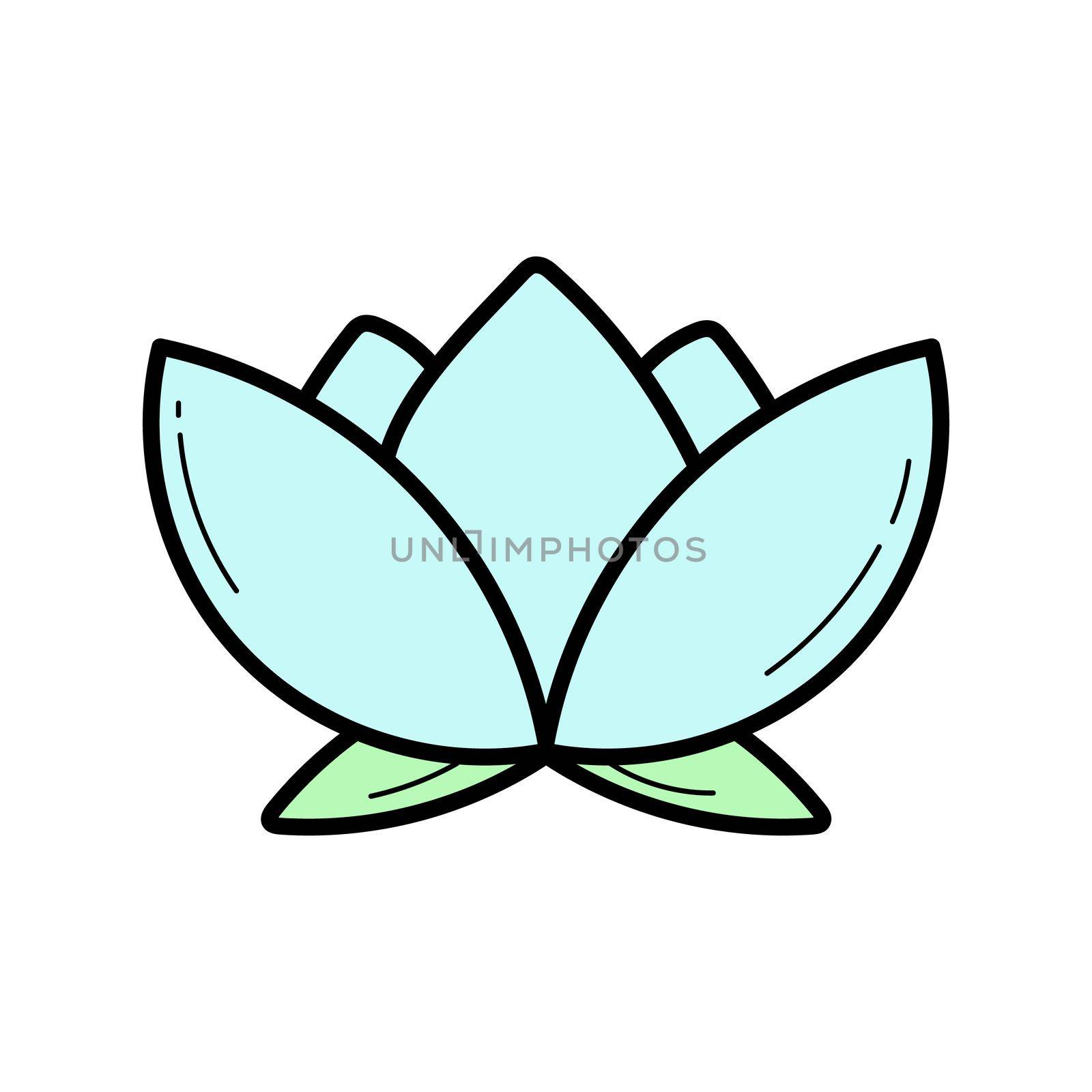 Lotus flower doodle icon, vector illustration on white. Simple drawing in blue color