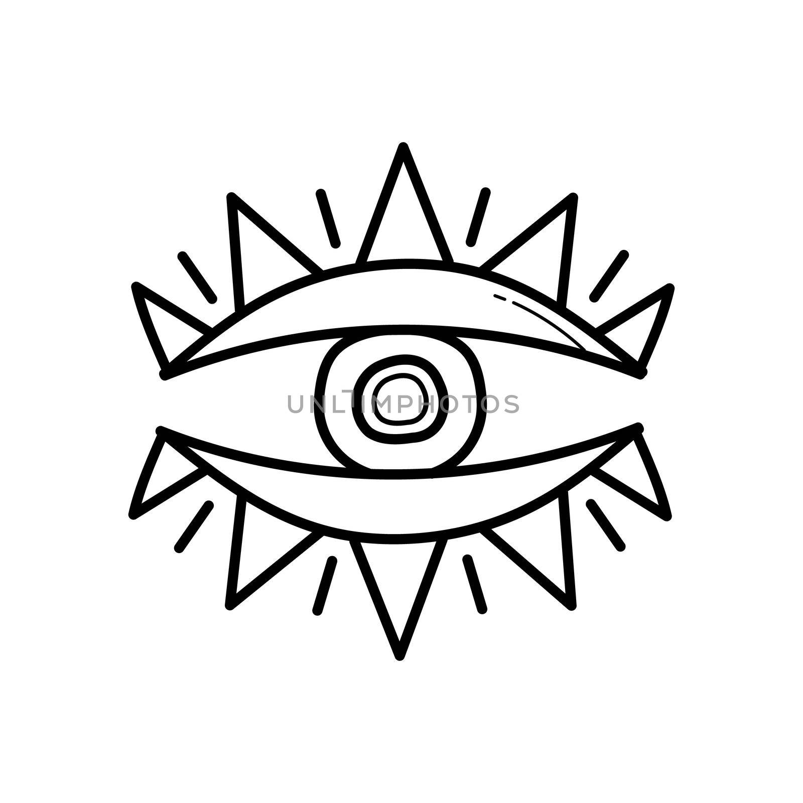 Eye mystic boho symbol. Abstract zen eye sign for design. Doodle simple icon on white.