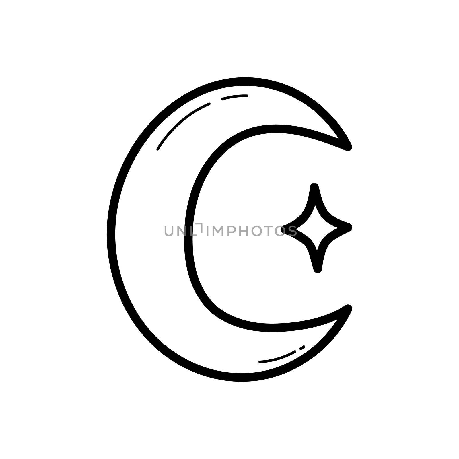 Moon with star. Mystical element, ethnic hand-drawn doodle icon. Single element. Vector illustration for modern designs, prints, posters. Outline