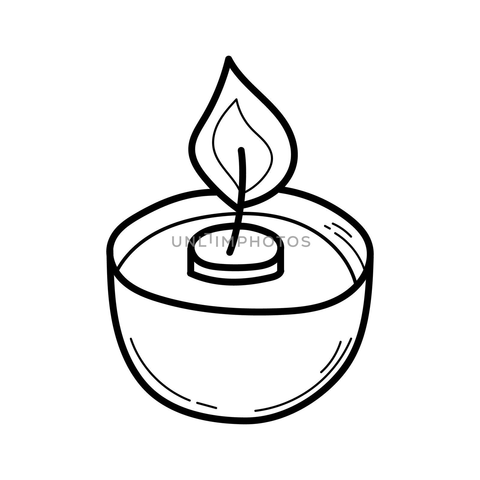 Hand drawn burning candle. Vector illustration sketch style. Stock outline vector illustration, isolated on white background.
