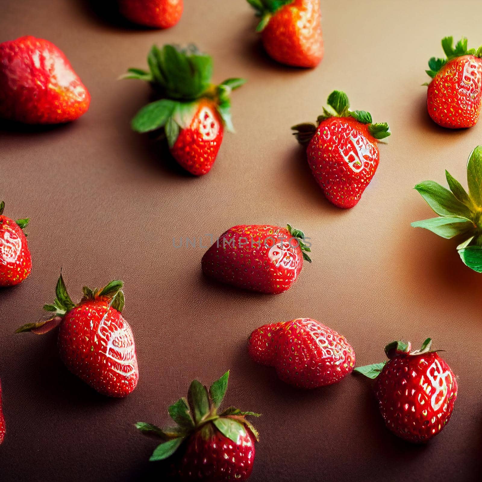 Flatlay composition with strawberries on light background. 3D Illustration