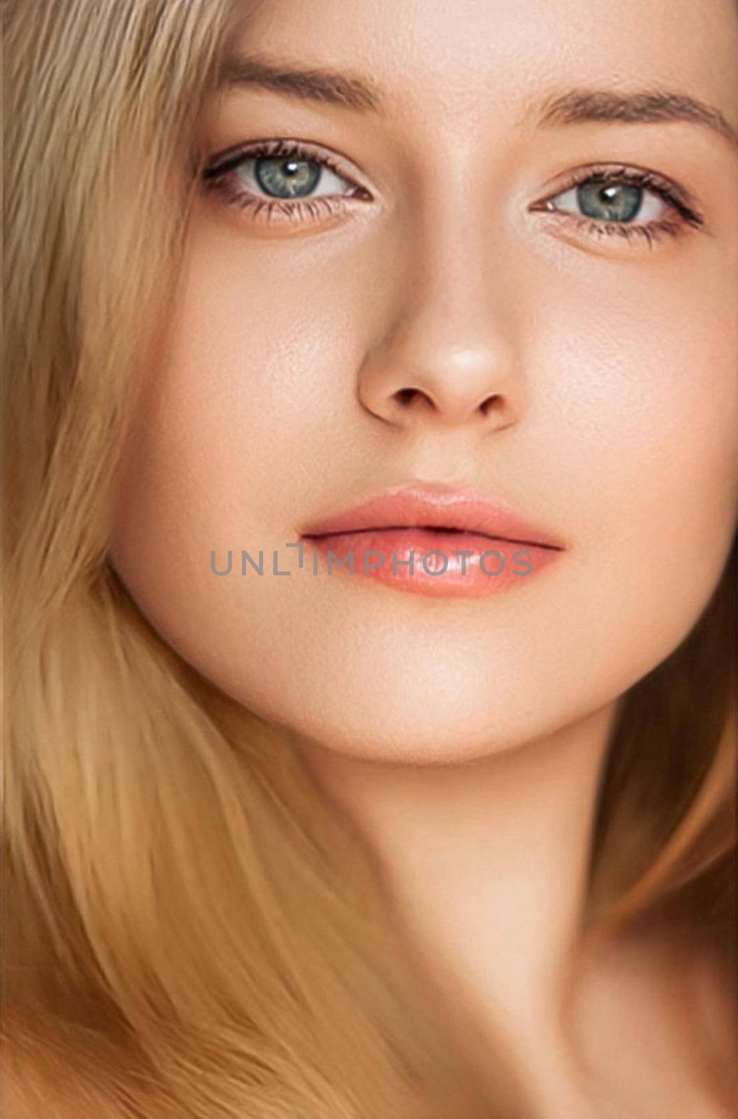 Natural beauty and no make-up look, beautiful young woman as skin care cosmetics and feminine brand concept, face portrait close-up