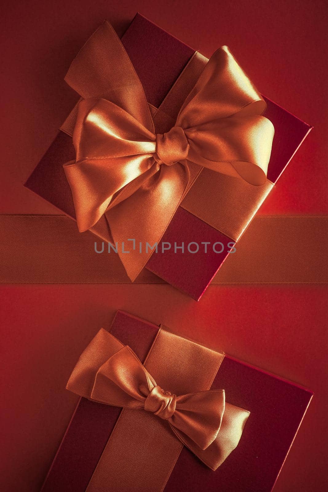 Luxury gifts with golden bow as holiday background, Valentines Day presents surprise by Anneleven