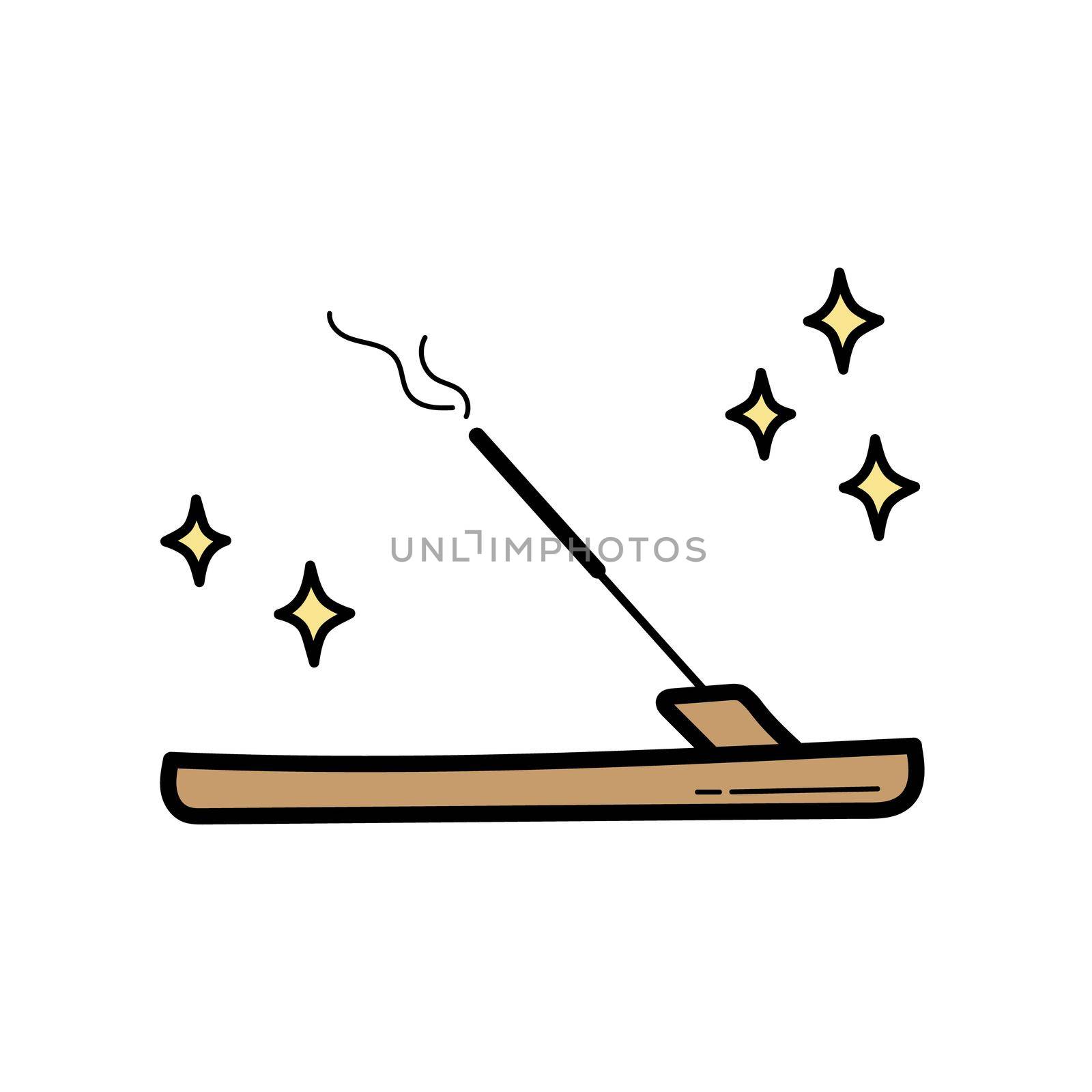 Aromatic stick on a wooden stand. Vector doodle isolated illustration. by natali_brill
