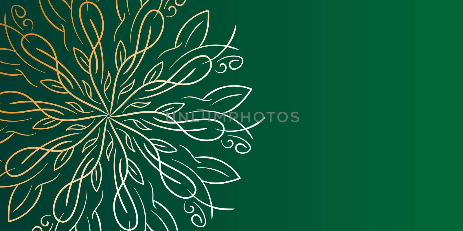 Simple banner design with golden mandala on green background. by natali_brill