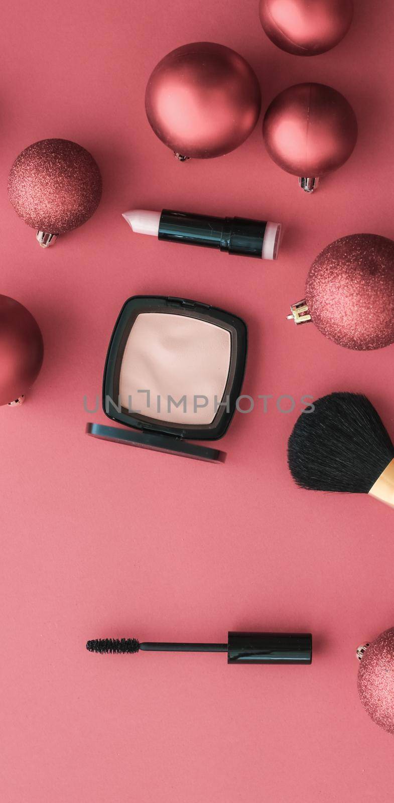 Make-up and cosmetics product set for beauty brand Christmas sale promotion, luxury coral flatlay background as holiday design by Anneleven