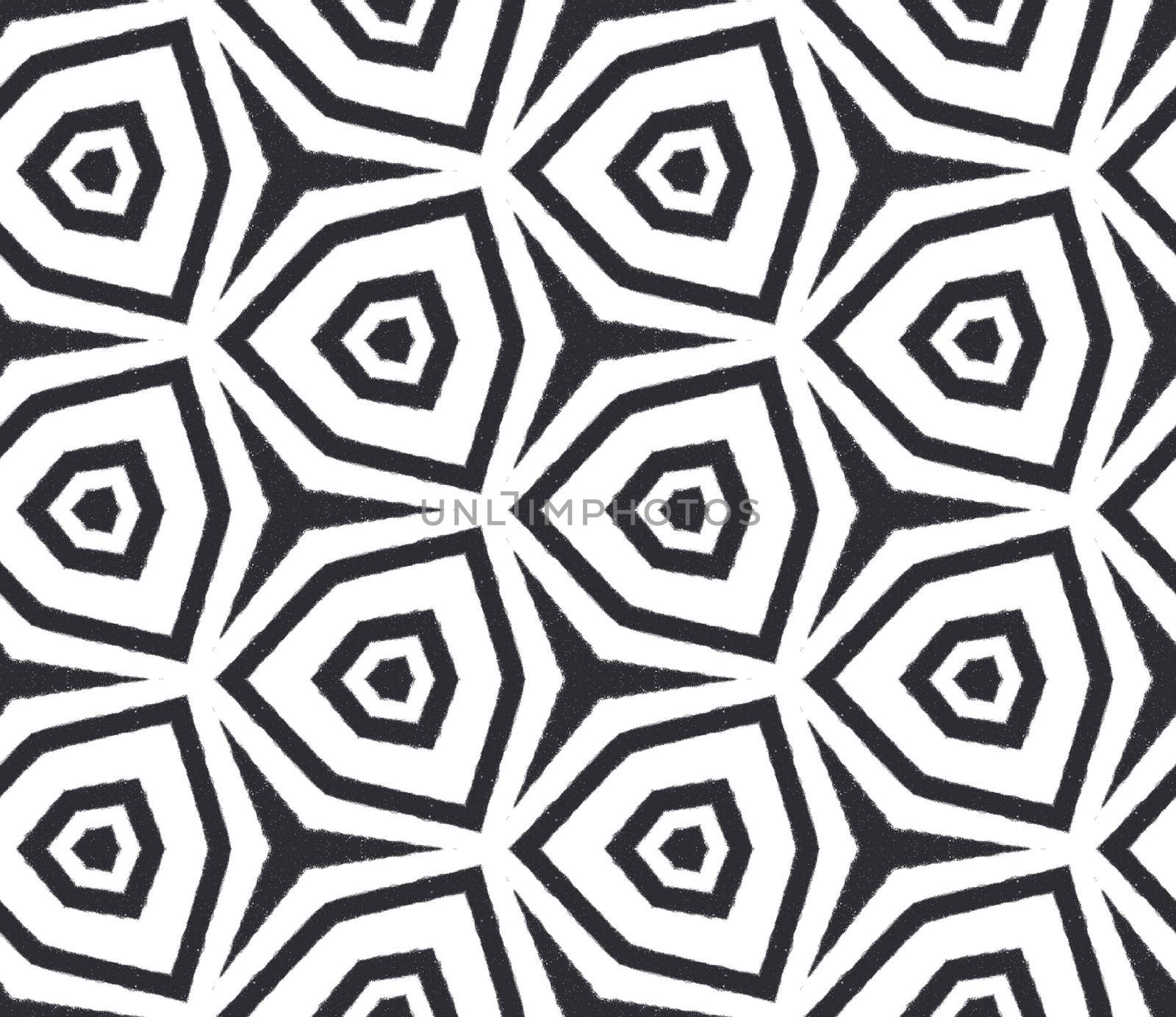 Striped hand drawn pattern. Black symmetrical kaleidoscope background. Textile ready decent print, swimwear fabric, wallpaper, wrapping. Repeating striped hand drawn tile.