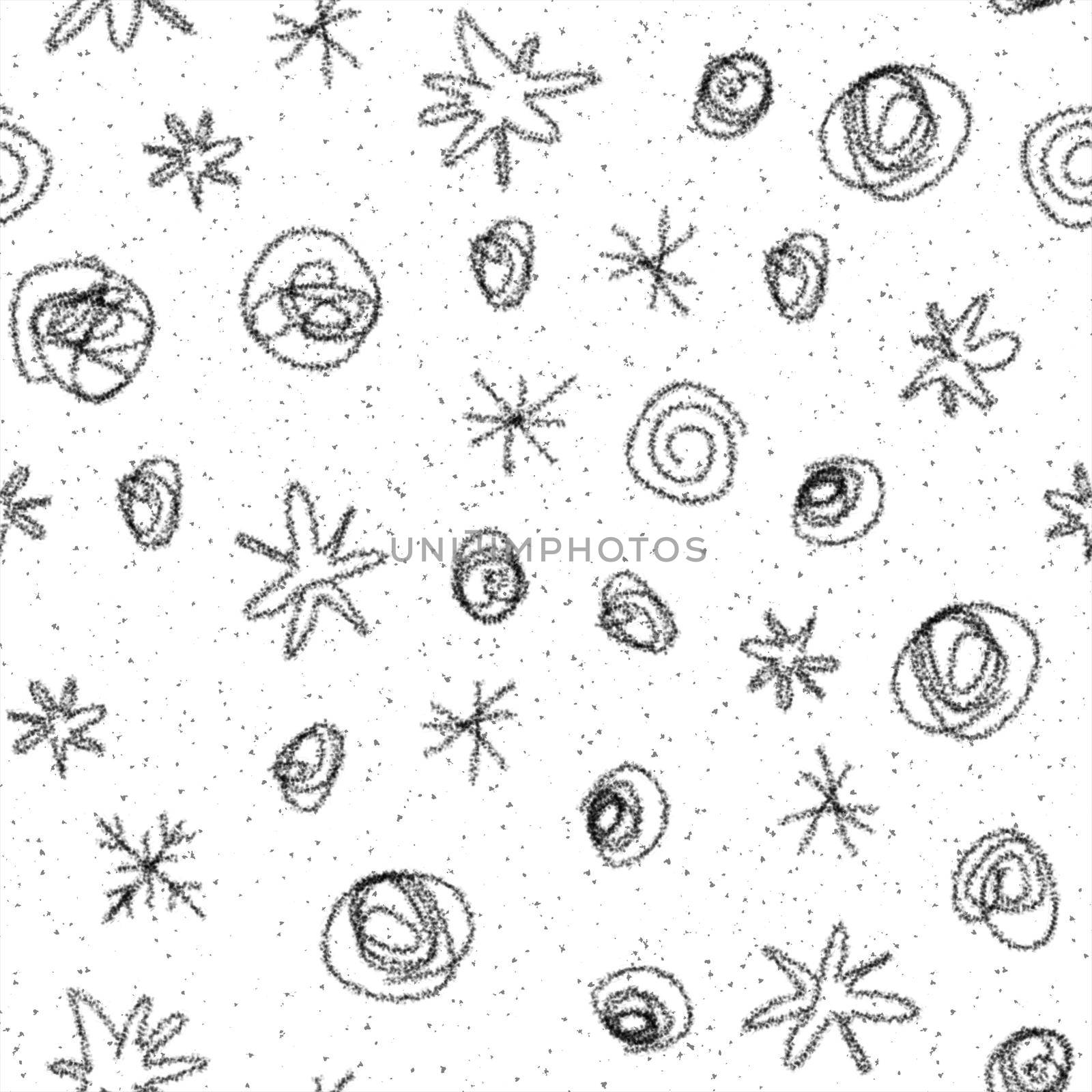 Hand Drawn Snowflakes Christmas Seamless Pattern. Subtle Flying Snow Flakes on chalk snowflakes Background. Amusing chalk handdrawn snow overlay. Energetic holiday season decoration.