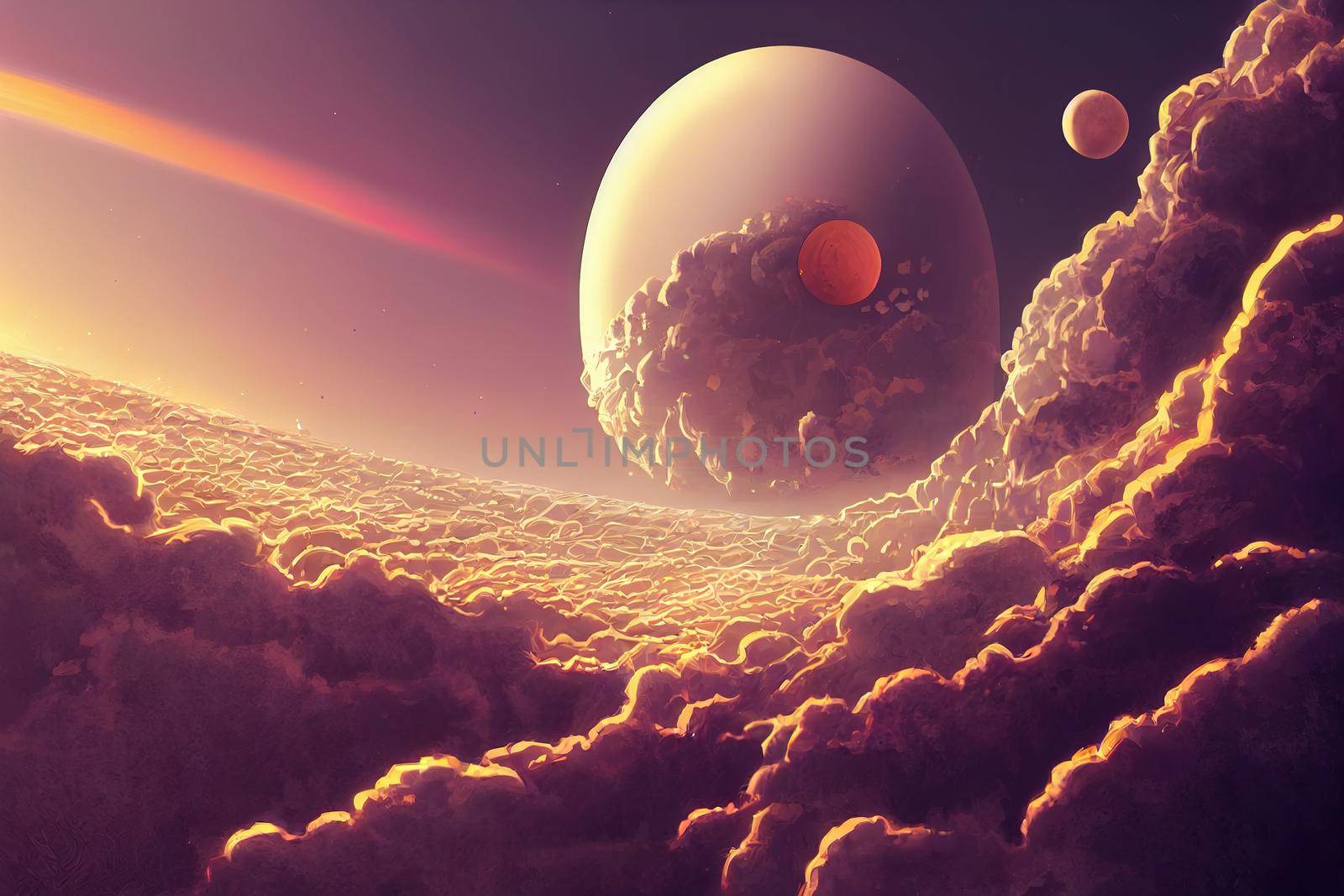 Venus in abstract futuristic background with anime style clouds