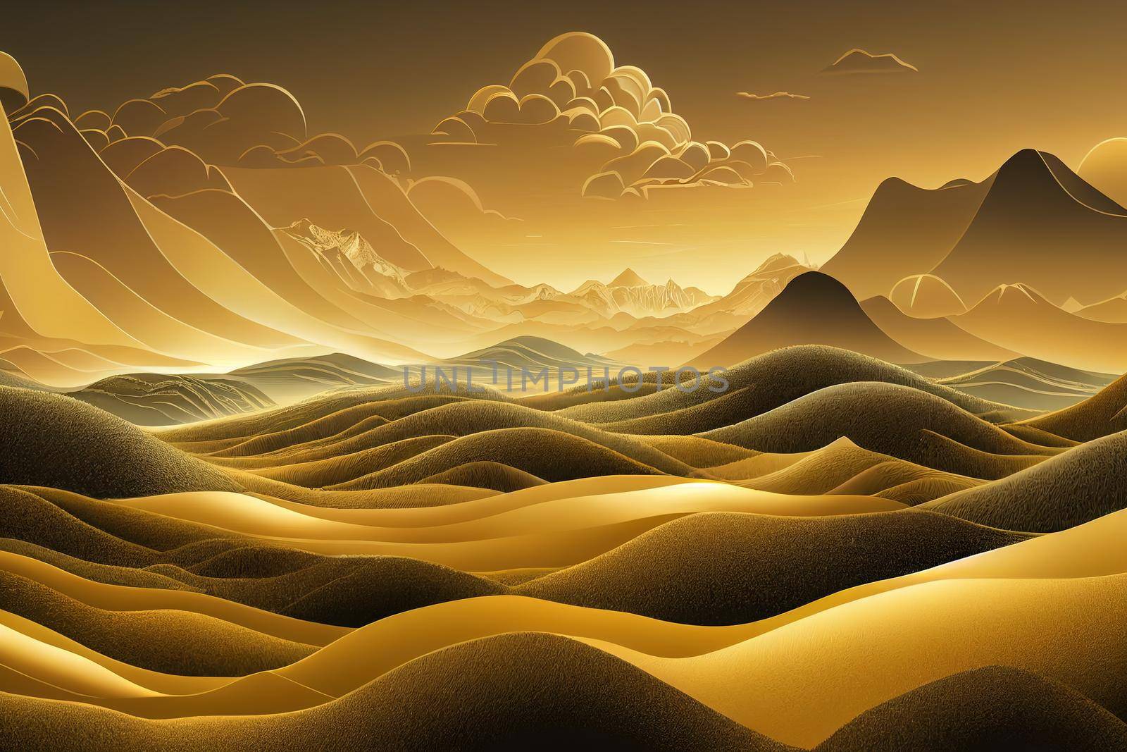 Luxury landscape art background with golden lines. with hills, mountains by 2ragon