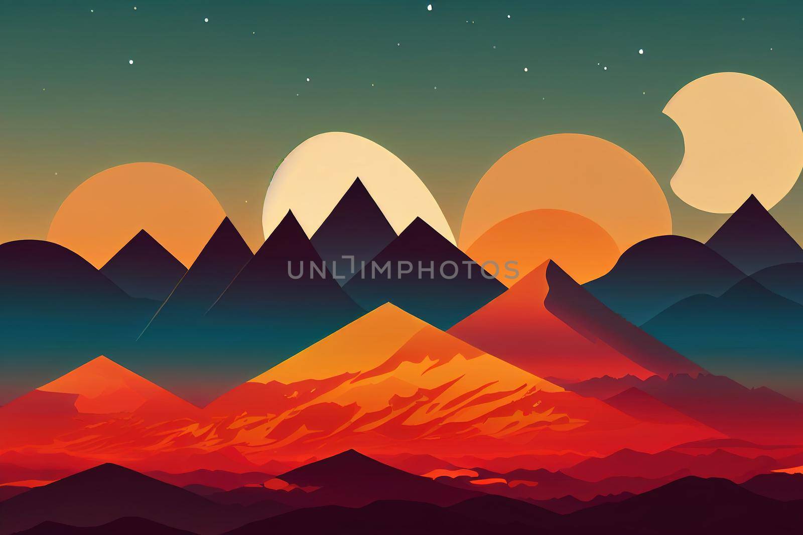 Holiday at mountains flat design poster artwork. Sunset over the winter hills by 2ragon