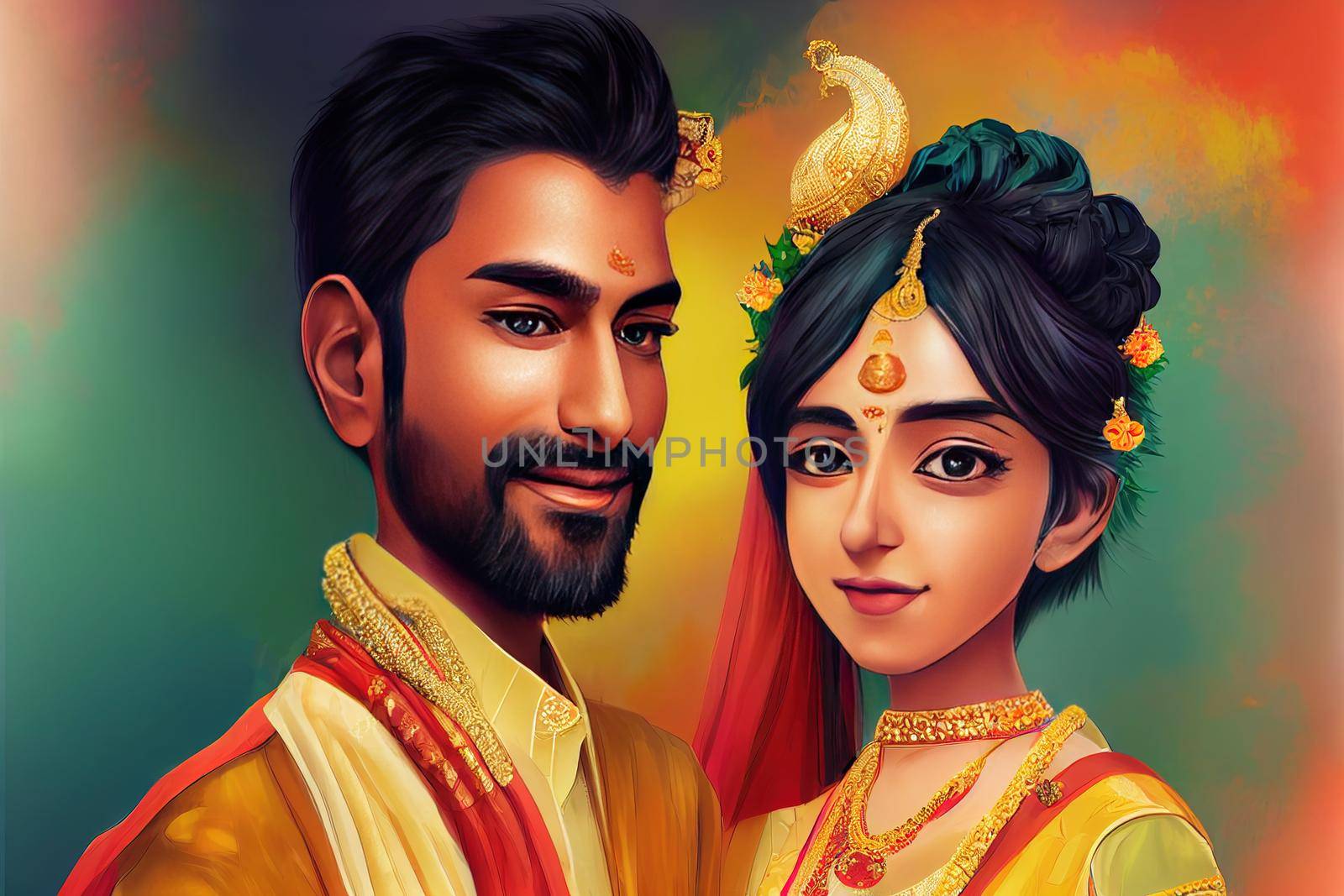hindu wedding couple. High quality 3d illustration