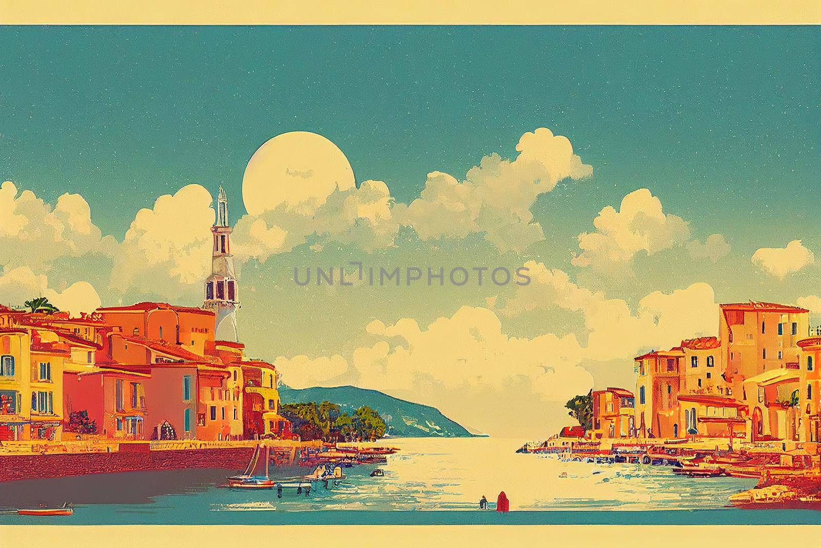 Retro Travel Poster Saint-Tropez France, old city Mediterranean by 2ragon