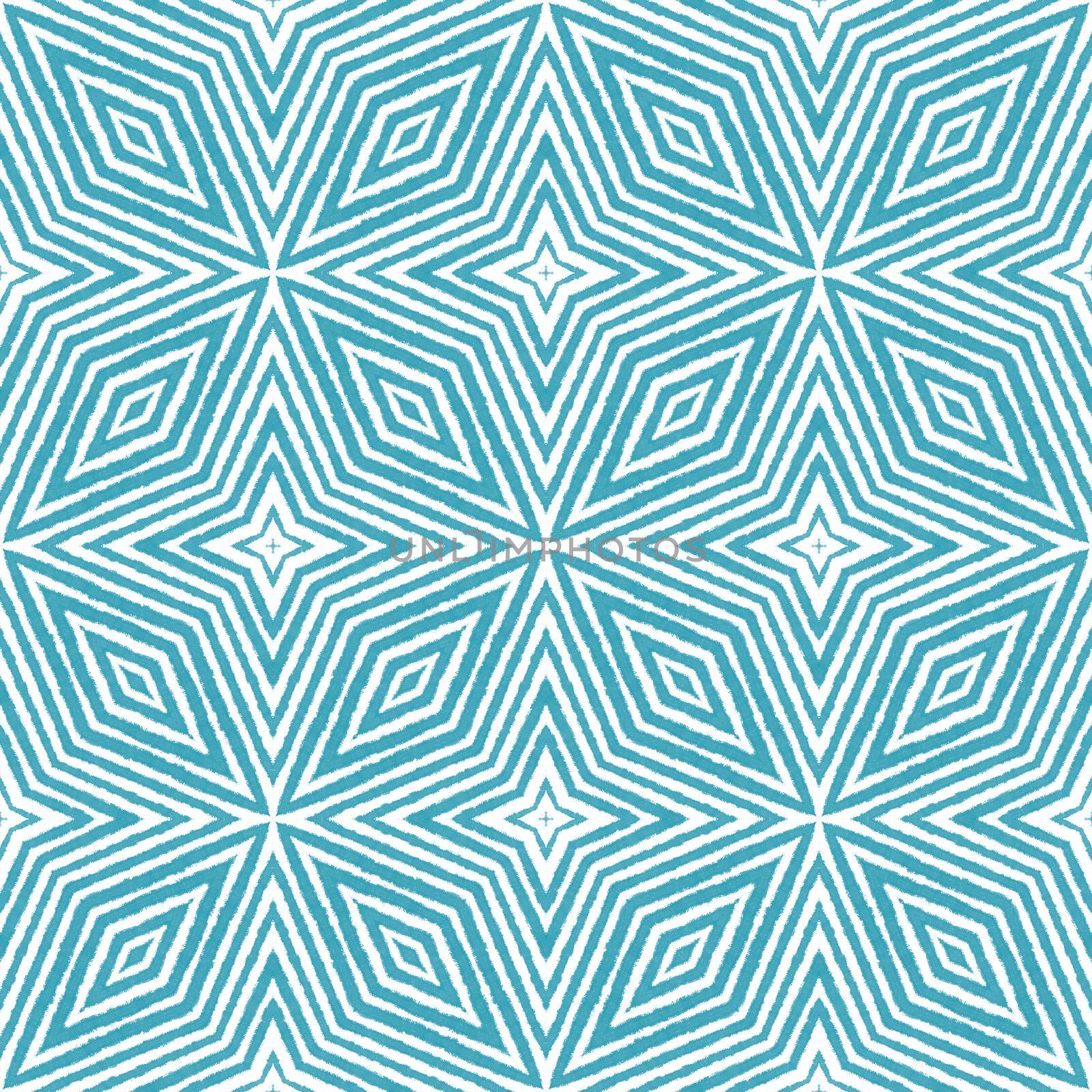 Textured stripes pattern. Turquoise symmetrical kaleidoscope background. Trendy textured stripes design. Textile ready pretty print, swimwear fabric, wallpaper, wrapping.