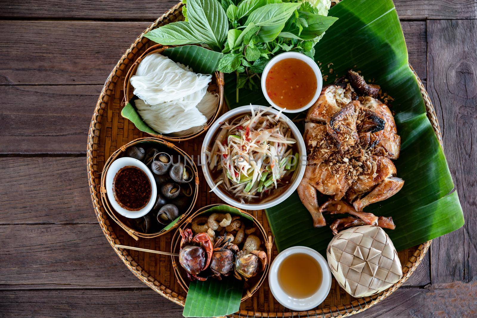 Traditional North-east Thai Local food set (Esan). by sirawit99