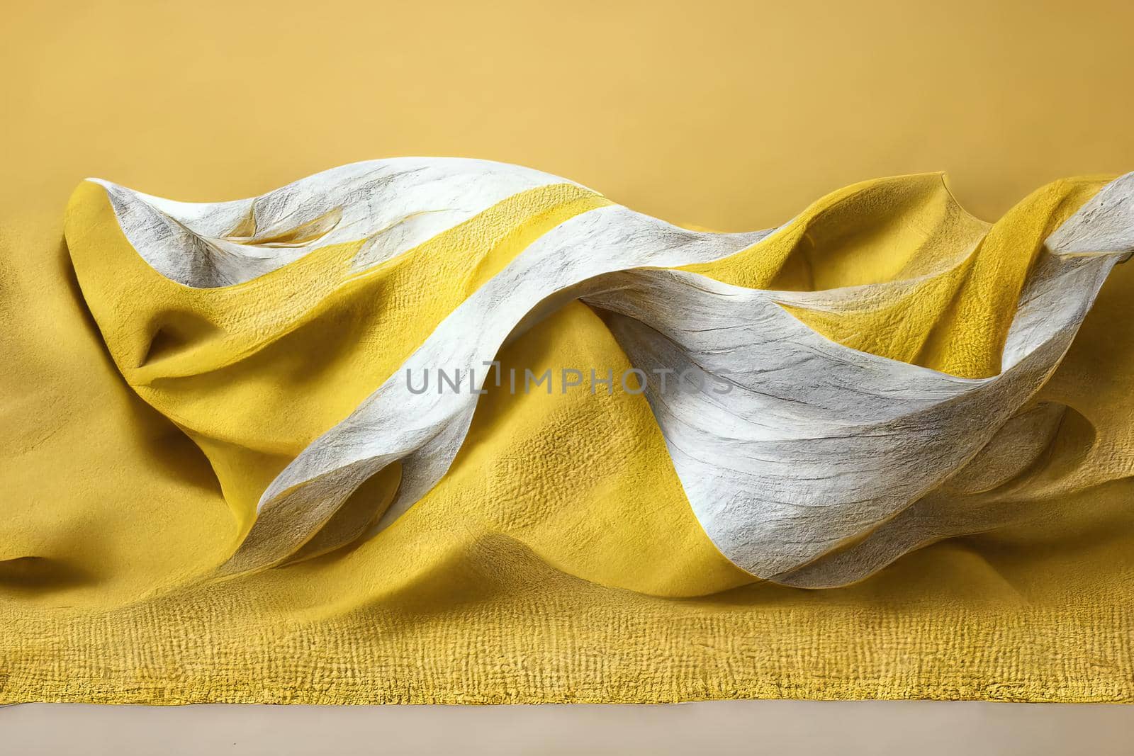 abstract modern minimal white yellow background with folded cloth macro,3d render